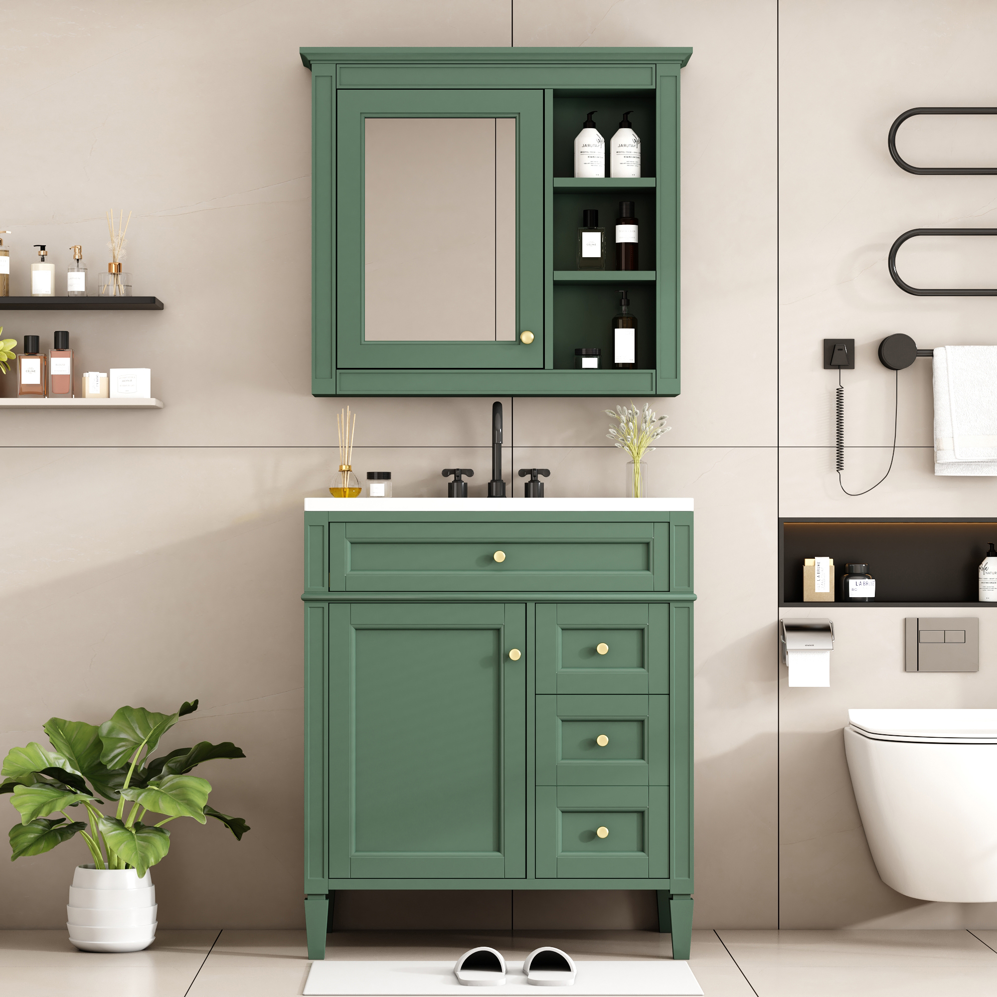 Verde + Madera maciza + MDF + Resina