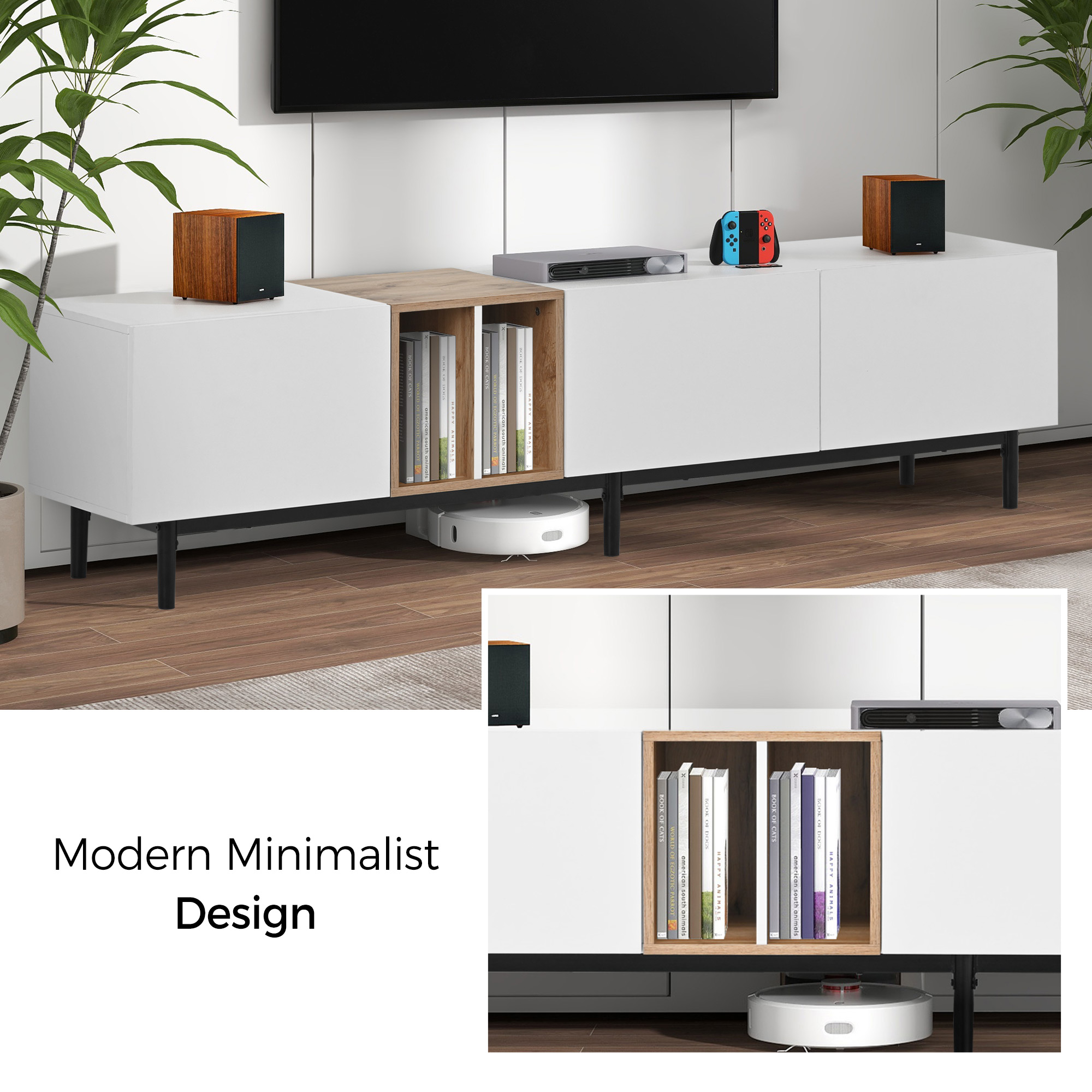 Modern TV Stand for 80'' TV with 3 Doors, Media Console Table, Entertainment Center with Large Storage Cabinet for Living Room, Bedroom