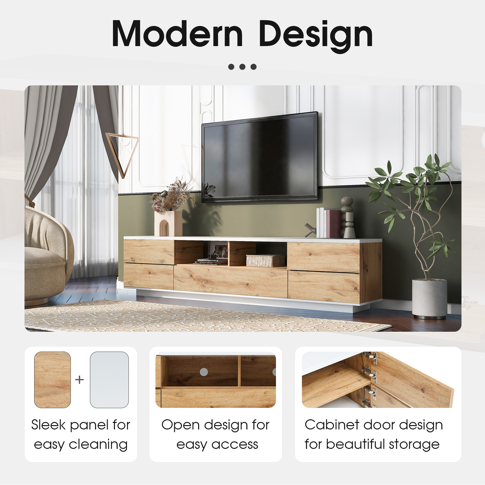 Modern TV stand for TVs up to 80'' , Media Console with Multi-Functional Storage, Entertainment Center  with Door Rebound Device, TV cabinet for living room,Bedroom