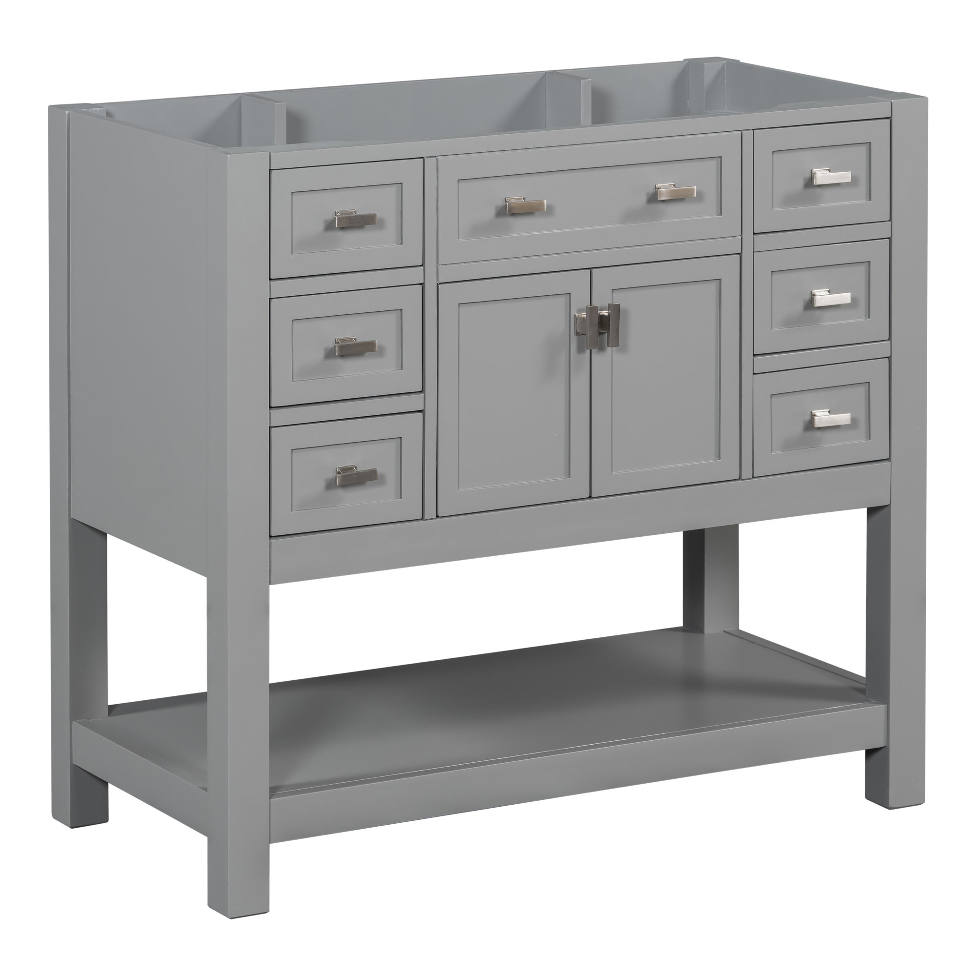 36'' Bathroom Vanity without Top Sink, Grey Cabinet only, Modern Bathroom Storage Cabinet with 2 Soft Closing Doors and 6 Drawers (NOT INCLUDE BATHROOM VANITY SINK)