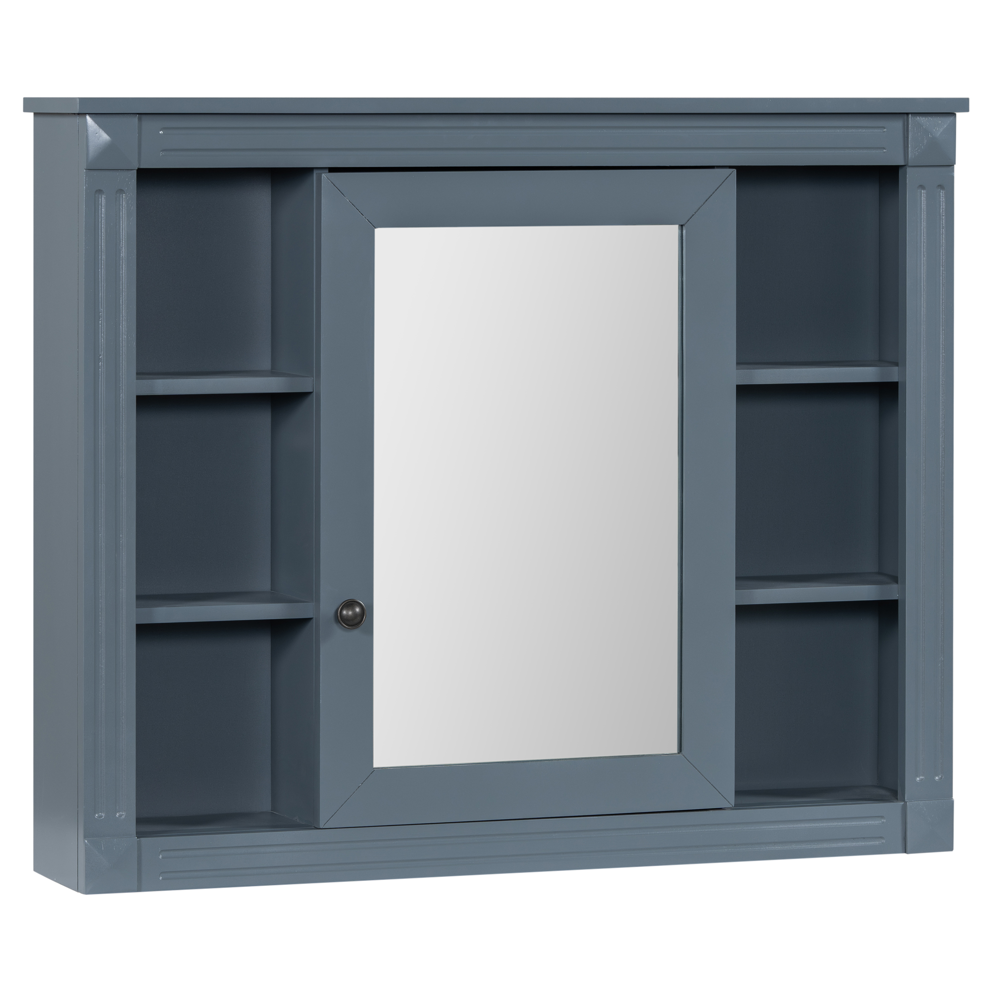 35'' x 28'' Royal Blue Wall Mounted Bathroom Storage Cabinet, Modern Bathroom Wall Cabinet with Mirror, Mirror Cabinet with 6 Open Shelves (Not Include Bathroom Vanity )