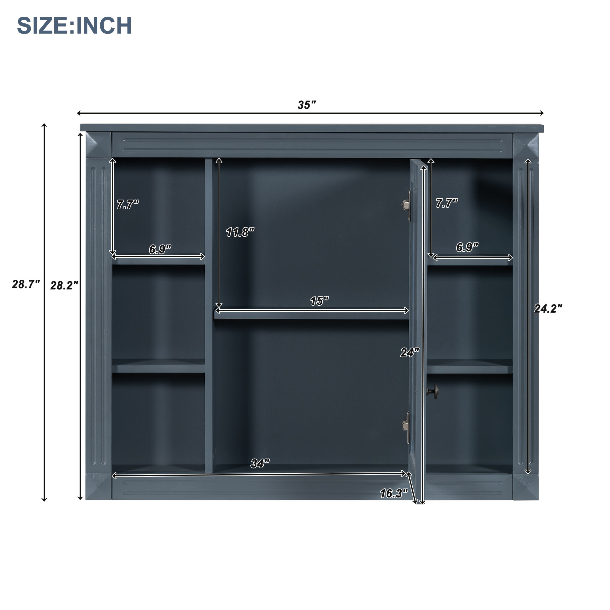 35'' x 28'' Royal Blue Wall Mounted Bathroom Storage Cabinet, Modern Bathroom Wall Cabinet with Mirror, Mirror Cabinet with 6 Open Shelves (Not Include Bathroom Vanity )