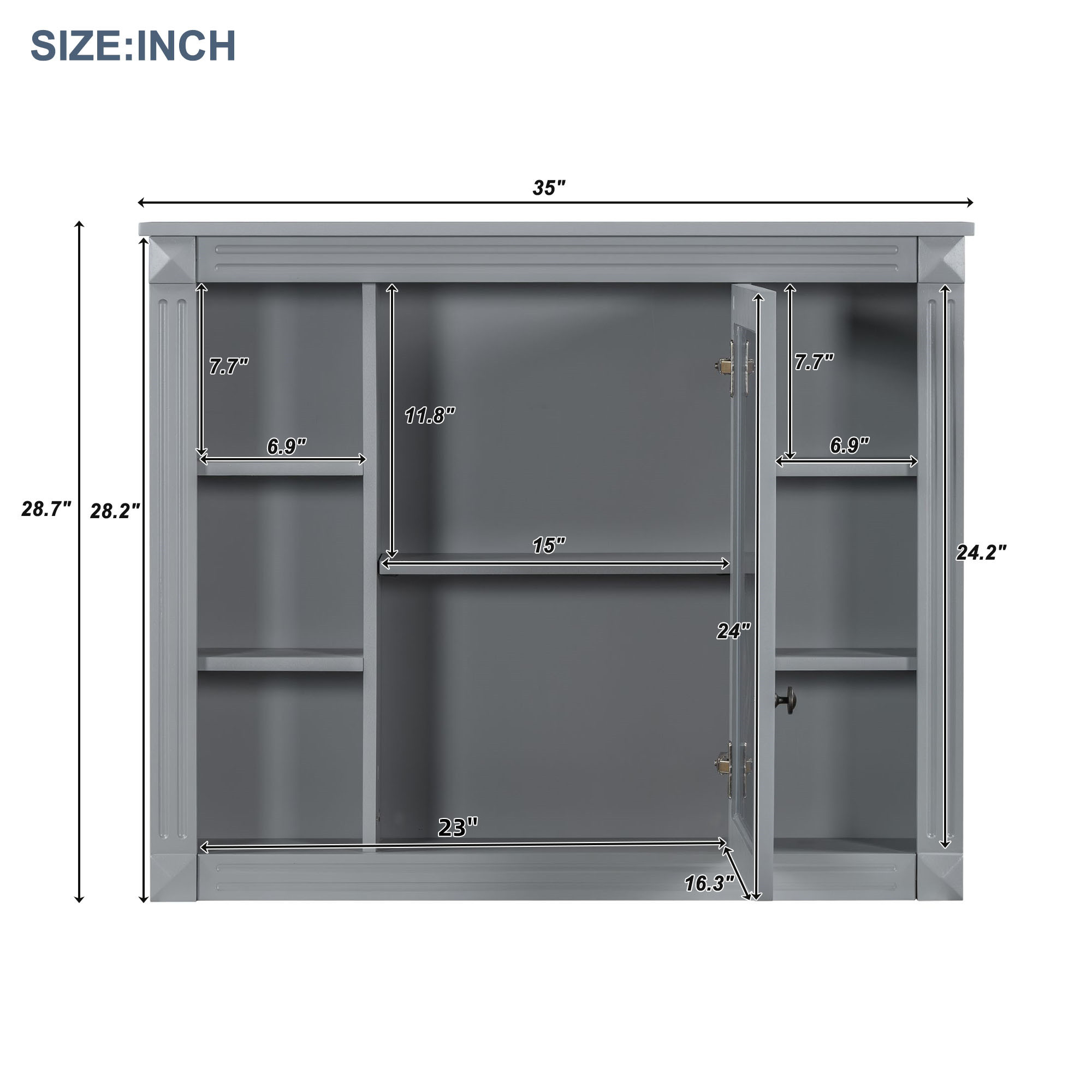 35'' x 28'' Wall Mounted Bathroom Storage Cabinet, Medicine Cabinet, Modern Bathroom Wall Cabinet with Mirror, Mirror Cabinet with 6 Open Shelves (Not Include Bathroom Vanity )