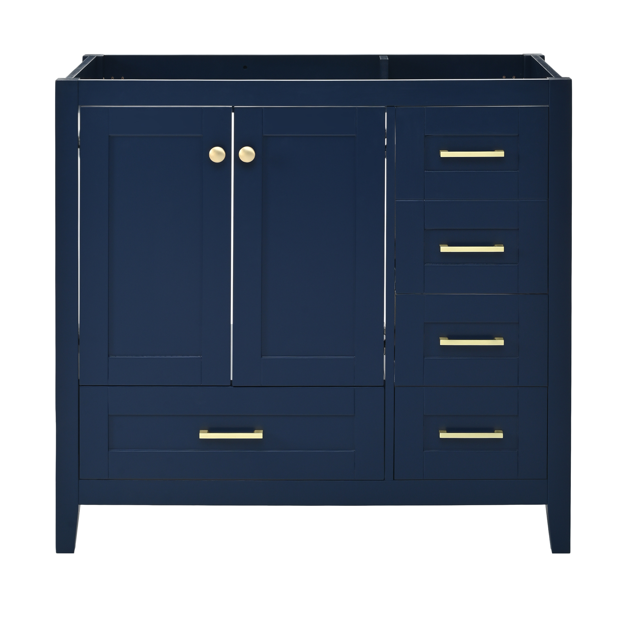 36'' Bathroom Vanity without Sink, Modern Bathroom Cabinet with 4 Drawers, Freestanding Wood Bathroom Vanity, Blue (NOT INCLUDE BASIN)