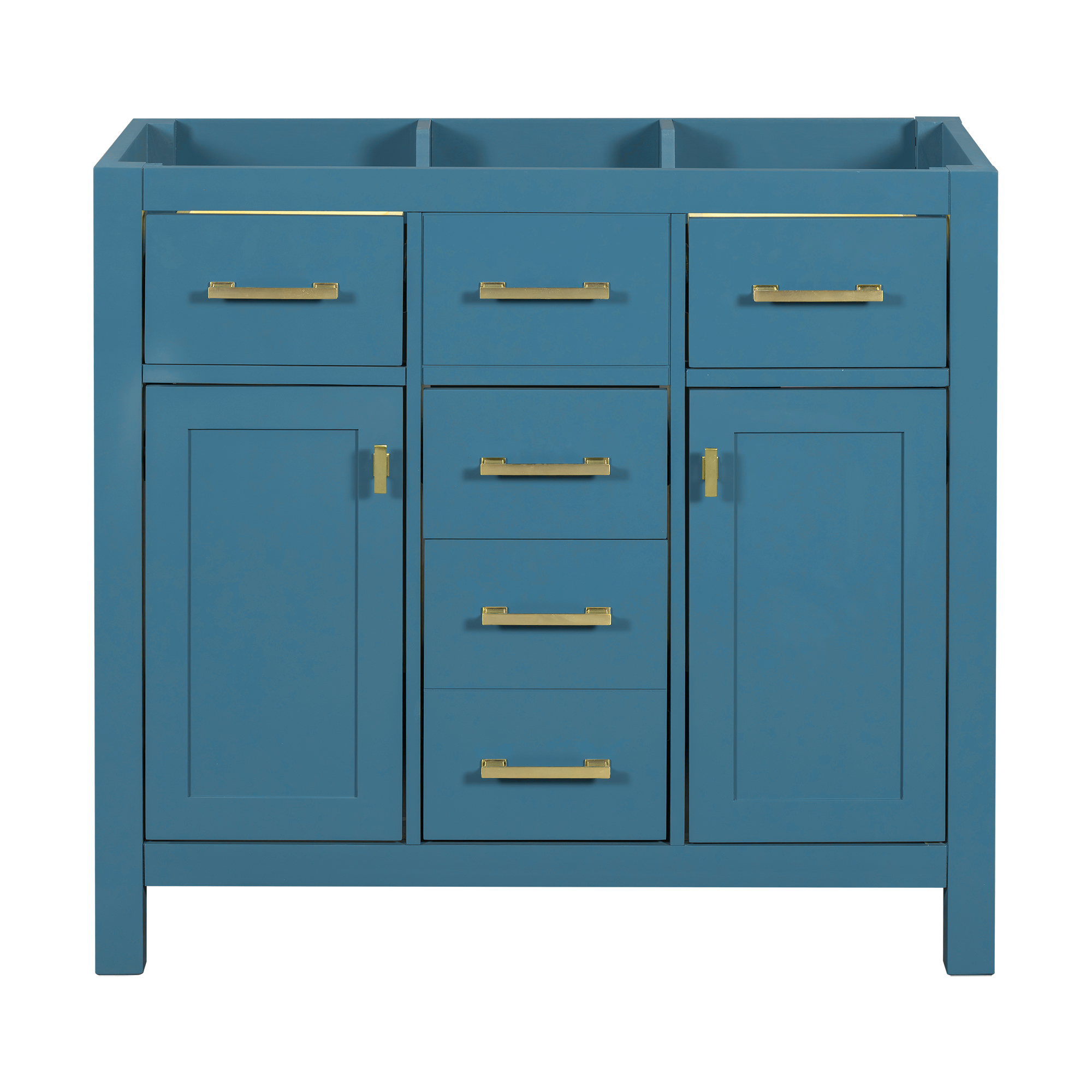 36'' Bathroon Vanity without, Modern Freestanding Single Bathroom Cabinet with 4 Drawers & 2 Cabinets,Storage Cabinet for Bathroom, Solid Wood Frame Vanity Only, Blue (NOT INCLUDE SINK)