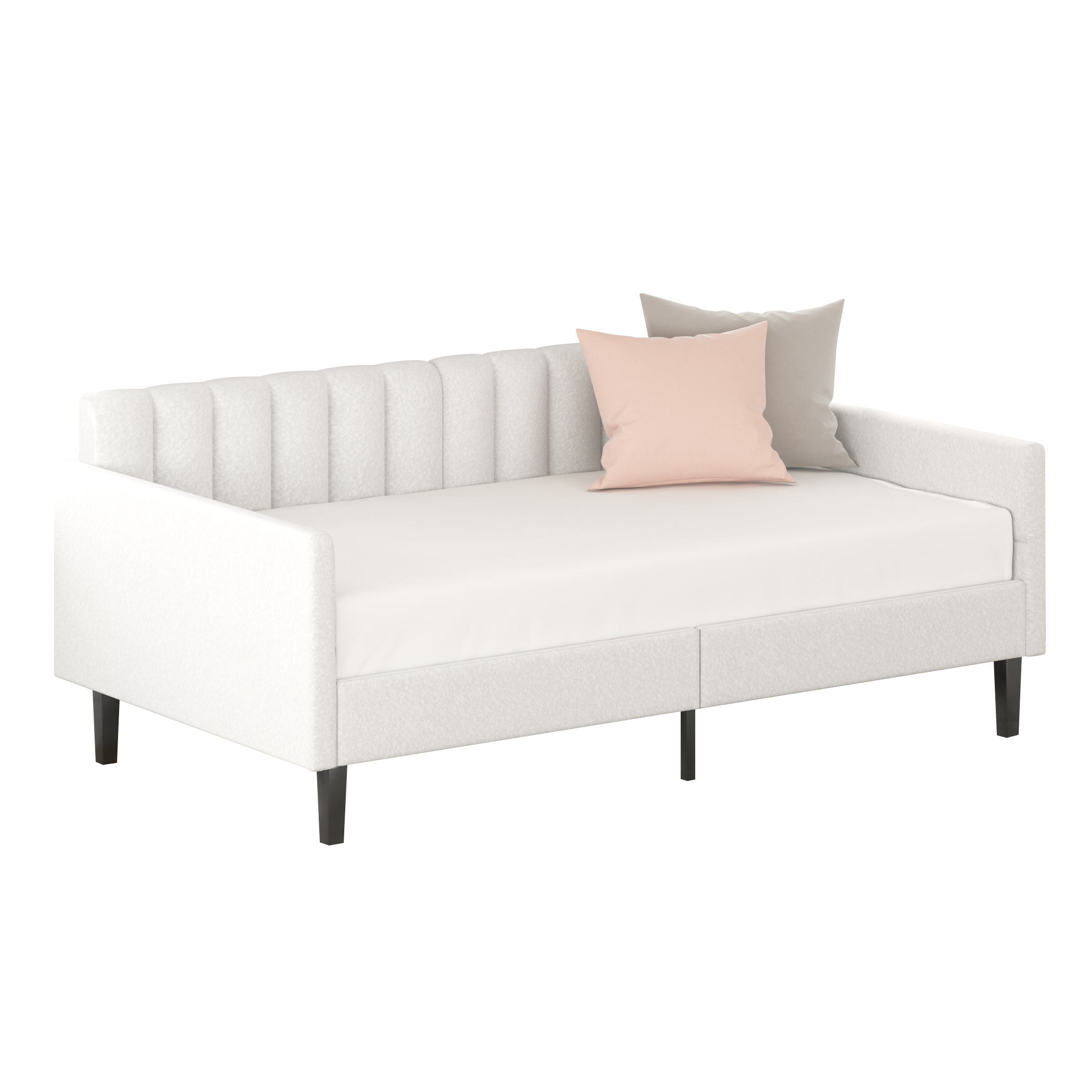 Same as B083121460 Elena Twin Size Ivory Boucle Upholstered Daybed, Ribbed Tufted Backrest, Daybed in Lavish Modern Design, Richly Hued Foam Comfort