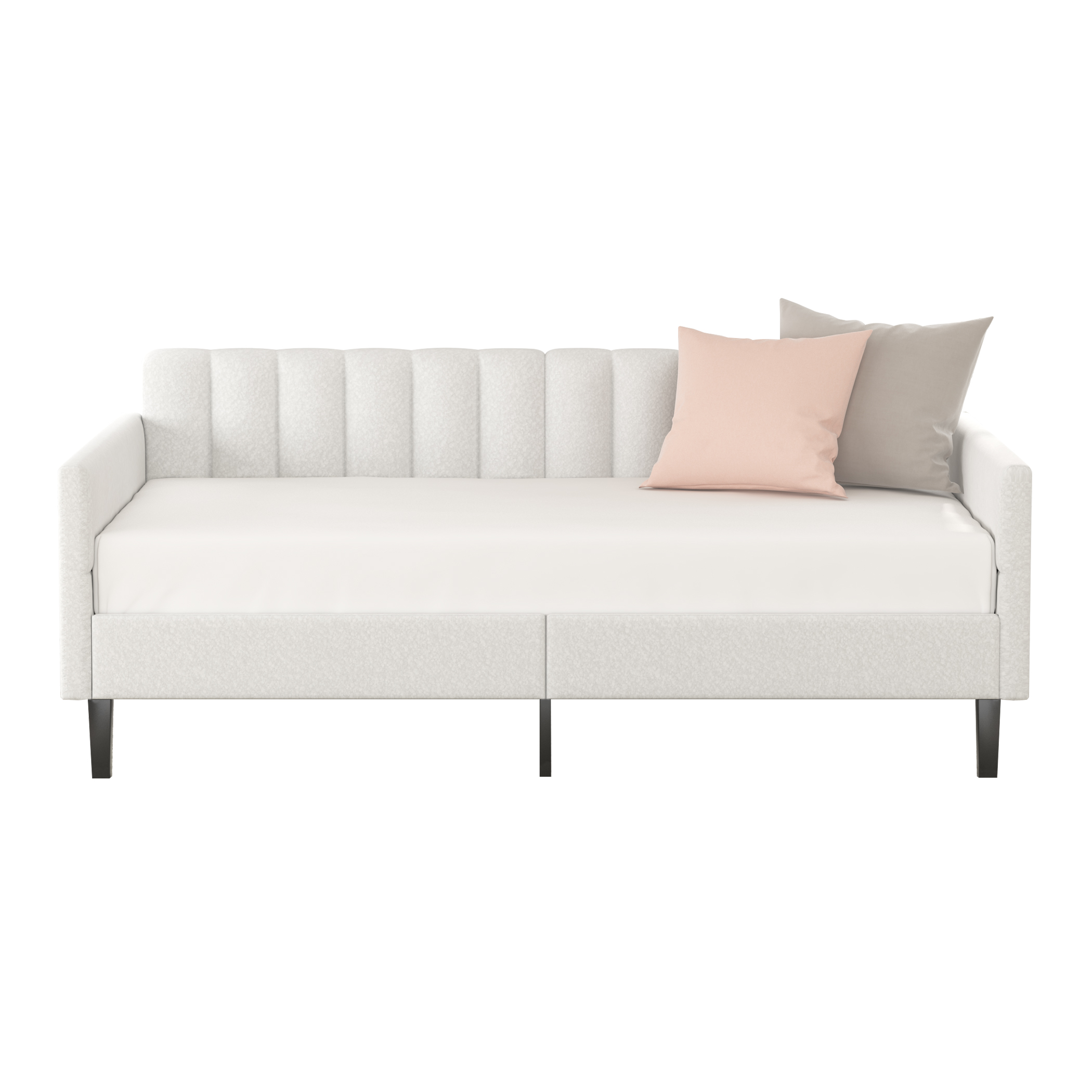 Same as B083121460 Elena Twin Size Ivory Boucle Upholstered Daybed, Ribbed Tufted Backrest, Daybed in Lavish Modern Design, Richly Hued Foam Comfort