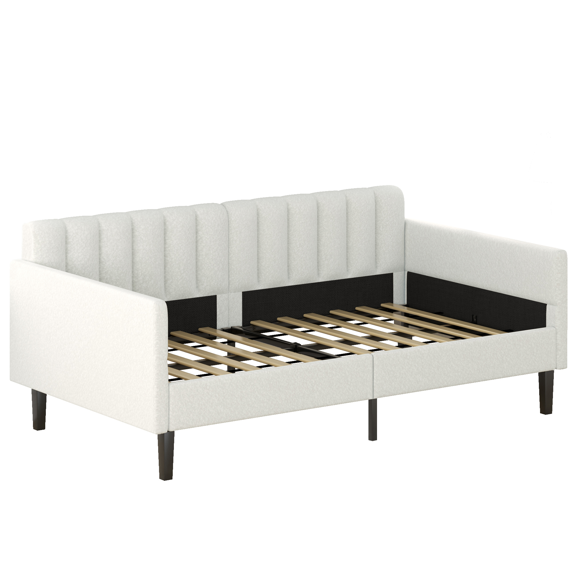 Same as B083121460 Elena Twin Size Ivory Boucle Upholstered Daybed, Ribbed Tufted Backrest, Daybed in Lavish Modern Design, Richly Hued Foam Comfort