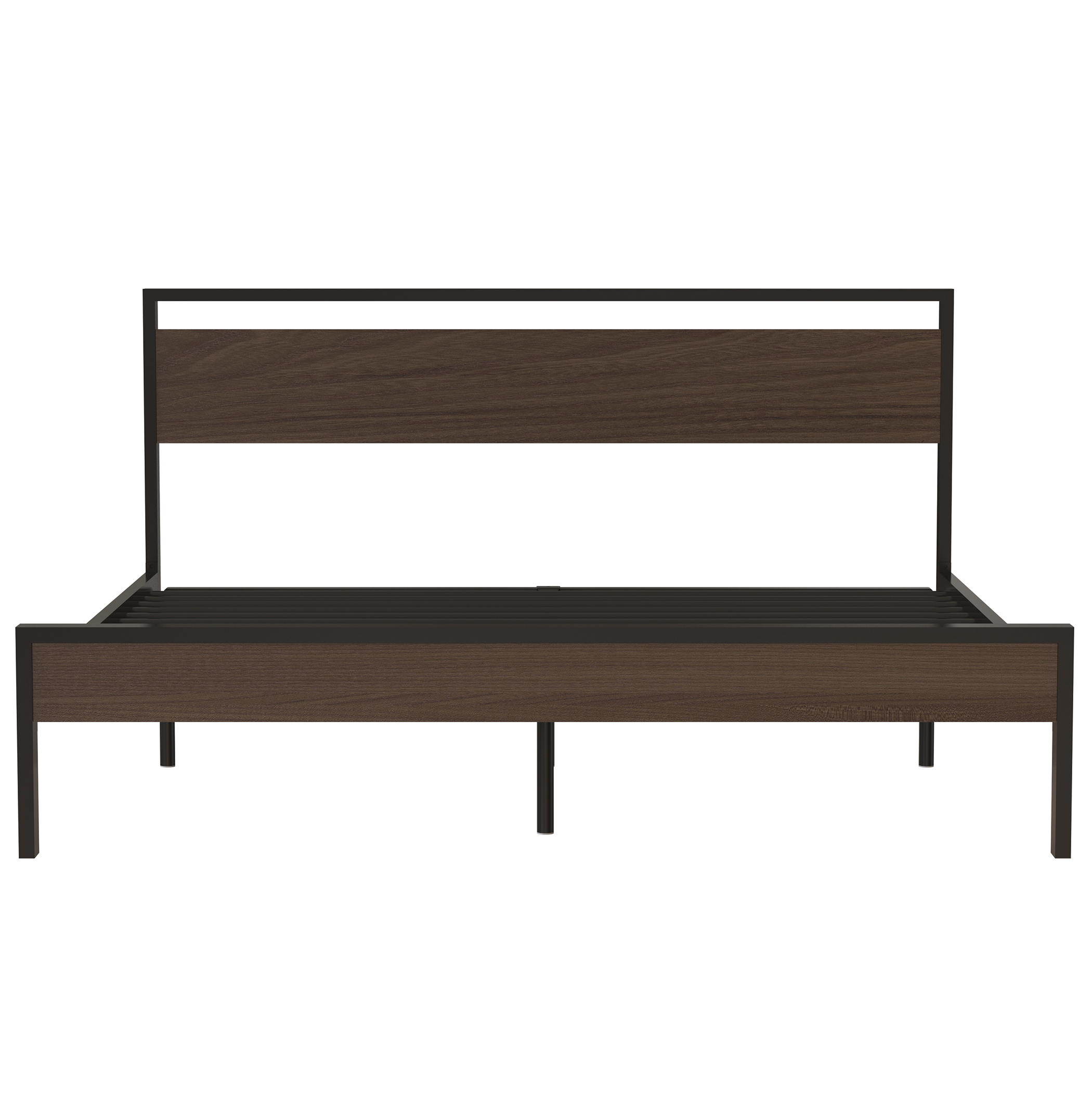 Ceres Metal Bed, Black with Walnut wood Headboard&Footboard, King