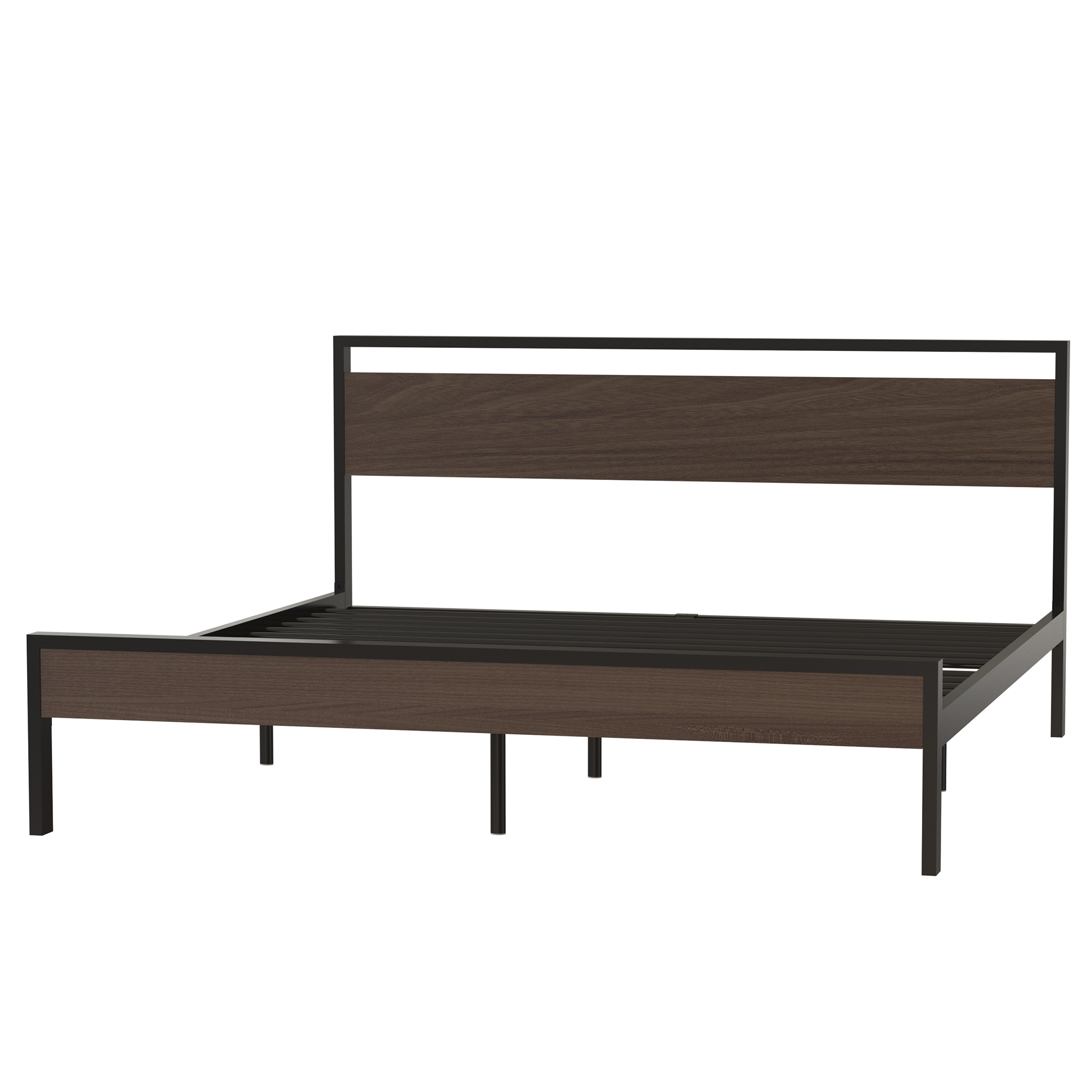 Ceres Metal Bed, Black with Walnut wood Headboard&Footboard, King