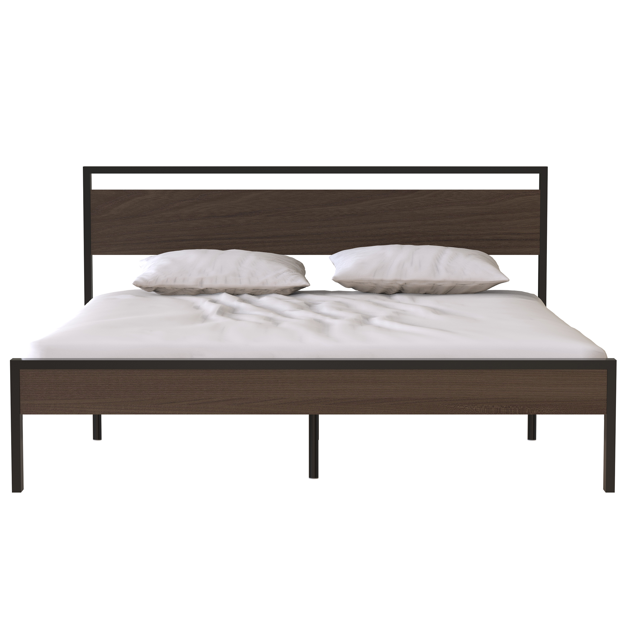 Ceres Metal Bed, Black with Walnut wood Headboard&Footboard, King