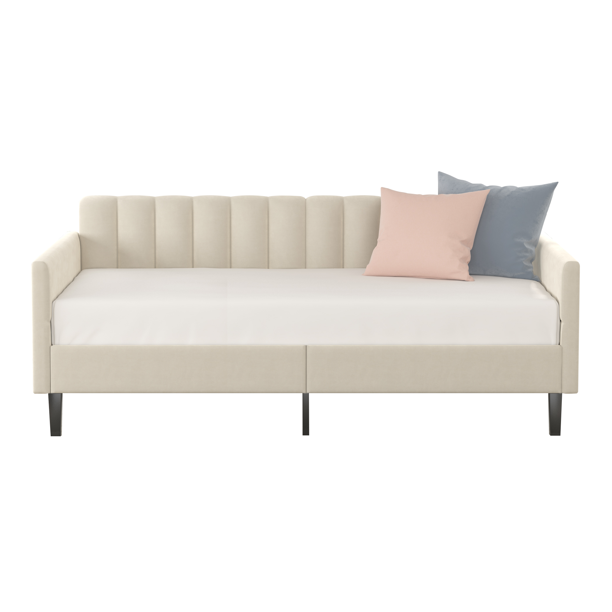 Same as B083121461 Elena Twin Size Beige Velvet Upholstered Daybed, Ribbed Tufted Backrest, Daybed in Lavish Modern Design, Richly Hued Foam Comfort