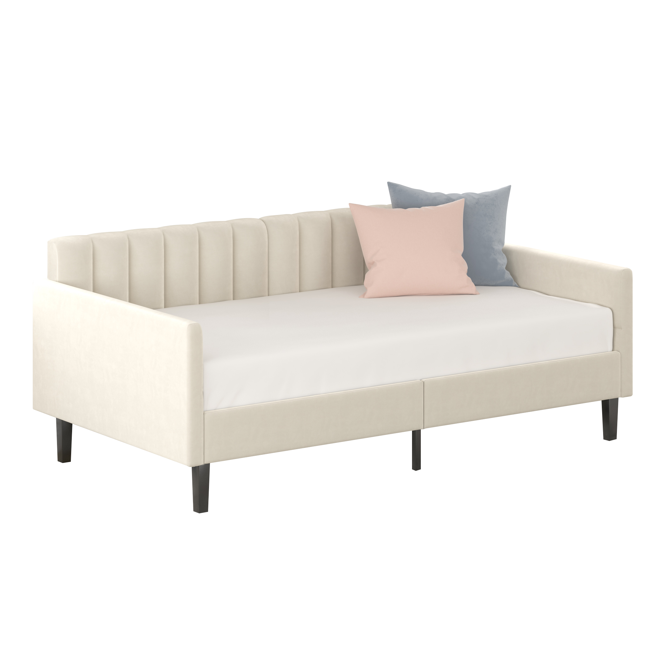 Same as B083121461 Elena Twin Size Beige Velvet Upholstered Daybed, Ribbed Tufted Backrest, Daybed in Lavish Modern Design, Richly Hued Foam Comfort