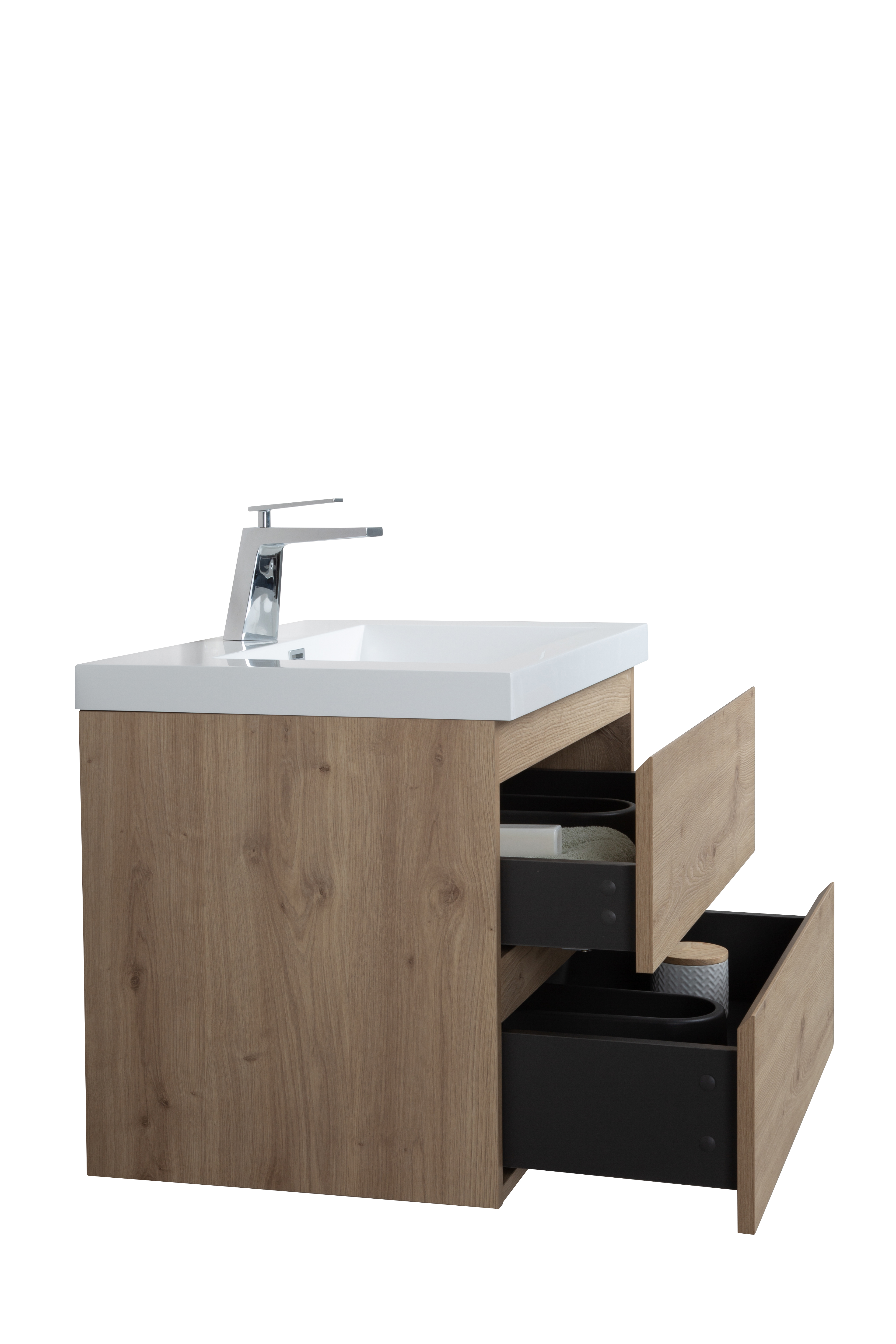 36'' Vanity Base Only, Wall Mounted Bathroom Vanity Only in Natural Wood, No Countertop Included