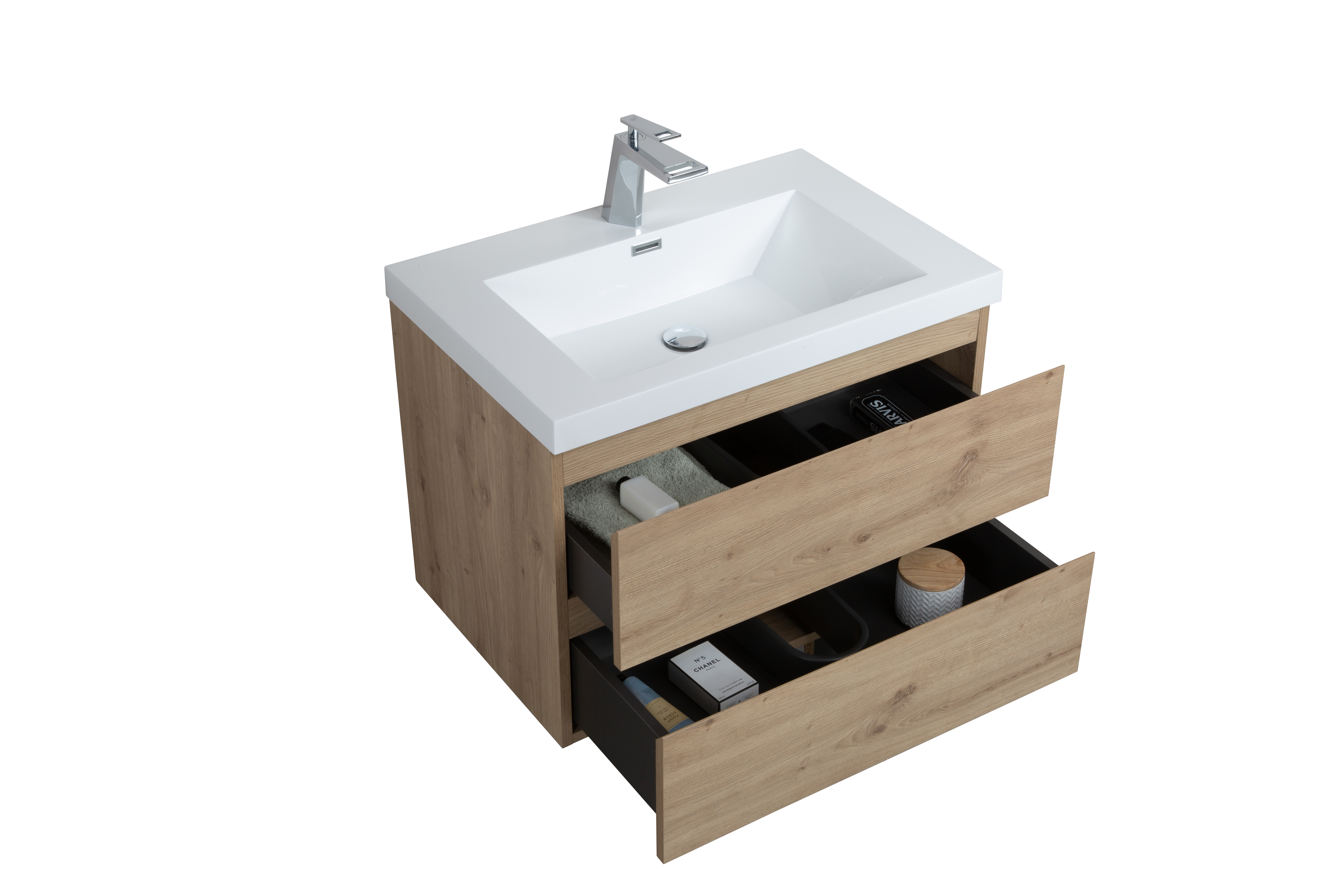 36'' Vanity Base Only, Wall Mounted Bathroom Vanity Only in Natural Wood, No Countertop Included