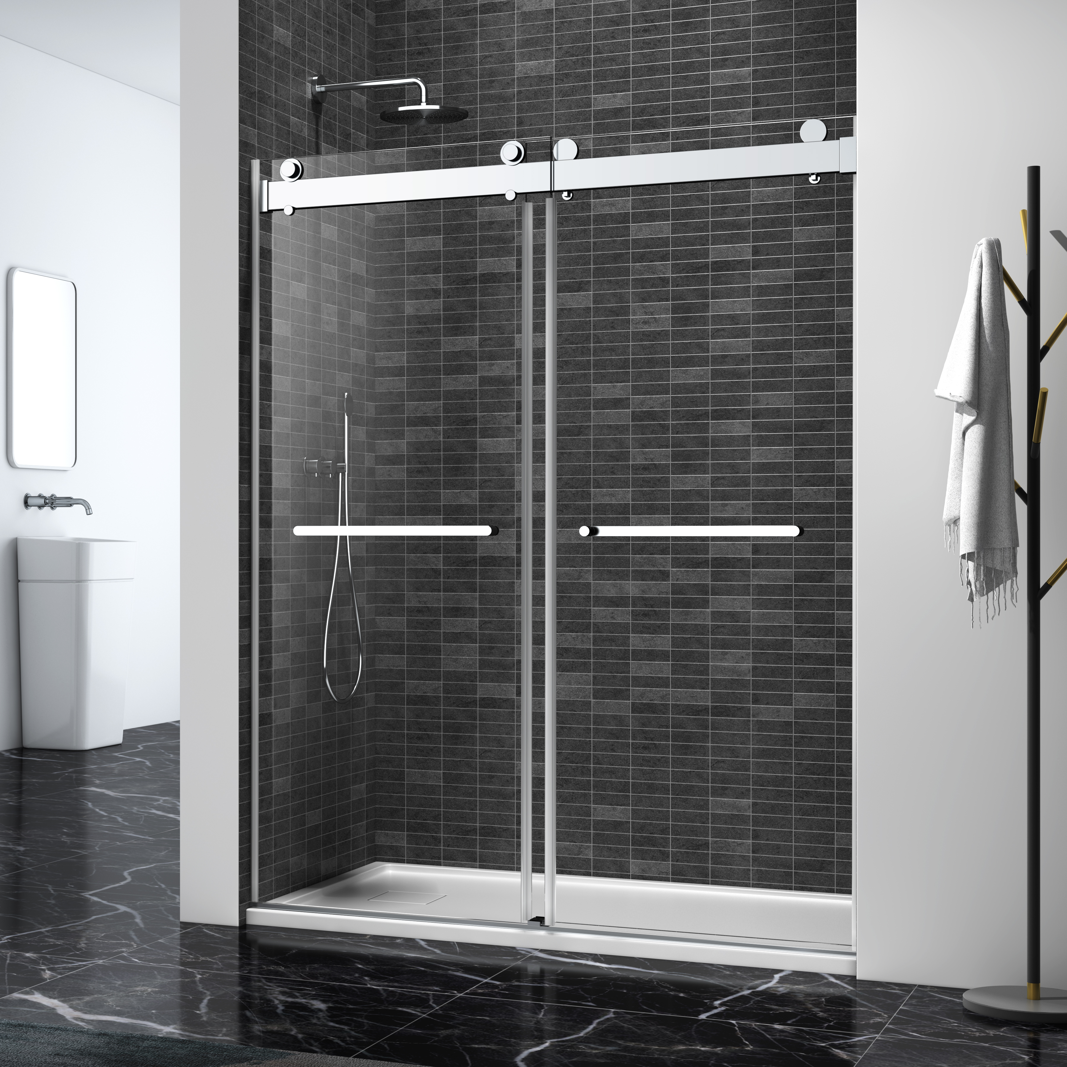 43-48 in. W x 76 in. H Sliding Frameless Soft-Close Shower Door with Premium 3/8 Inch (10mm) Thick Tampered Glass in Brushed Nickel 23D02-48BN