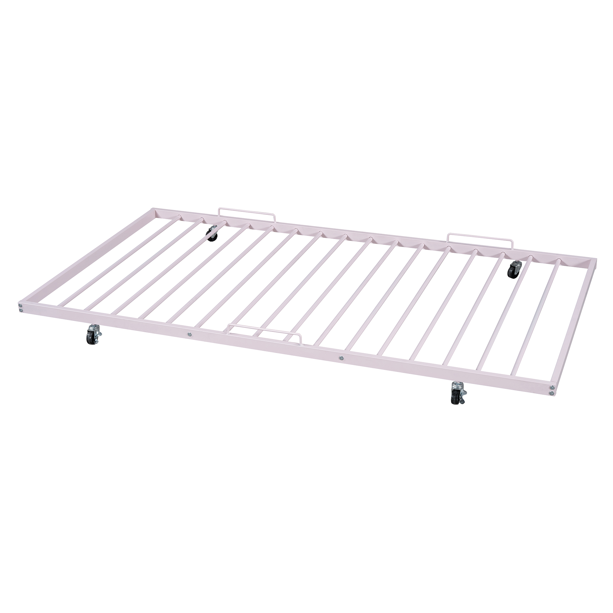 Twin Size Metal Platform Bed with twin size trundle,House-Shaped Headboard Design, Pink