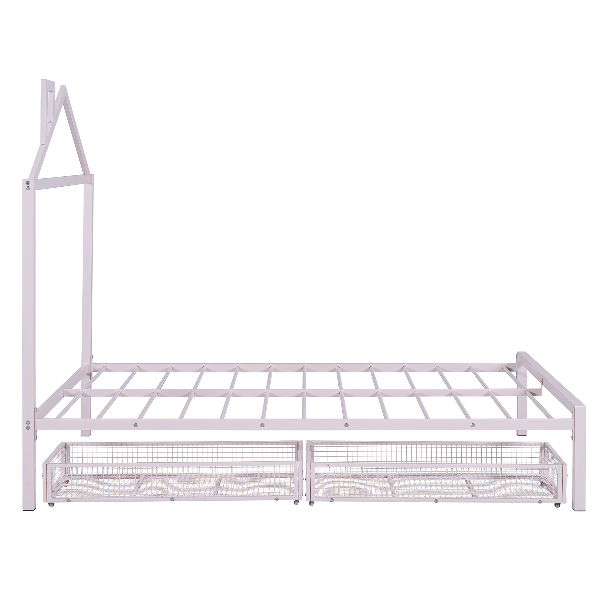 Full Size Metal Platform Bed with two drawers,House-Shaped Headboard Design, Pink