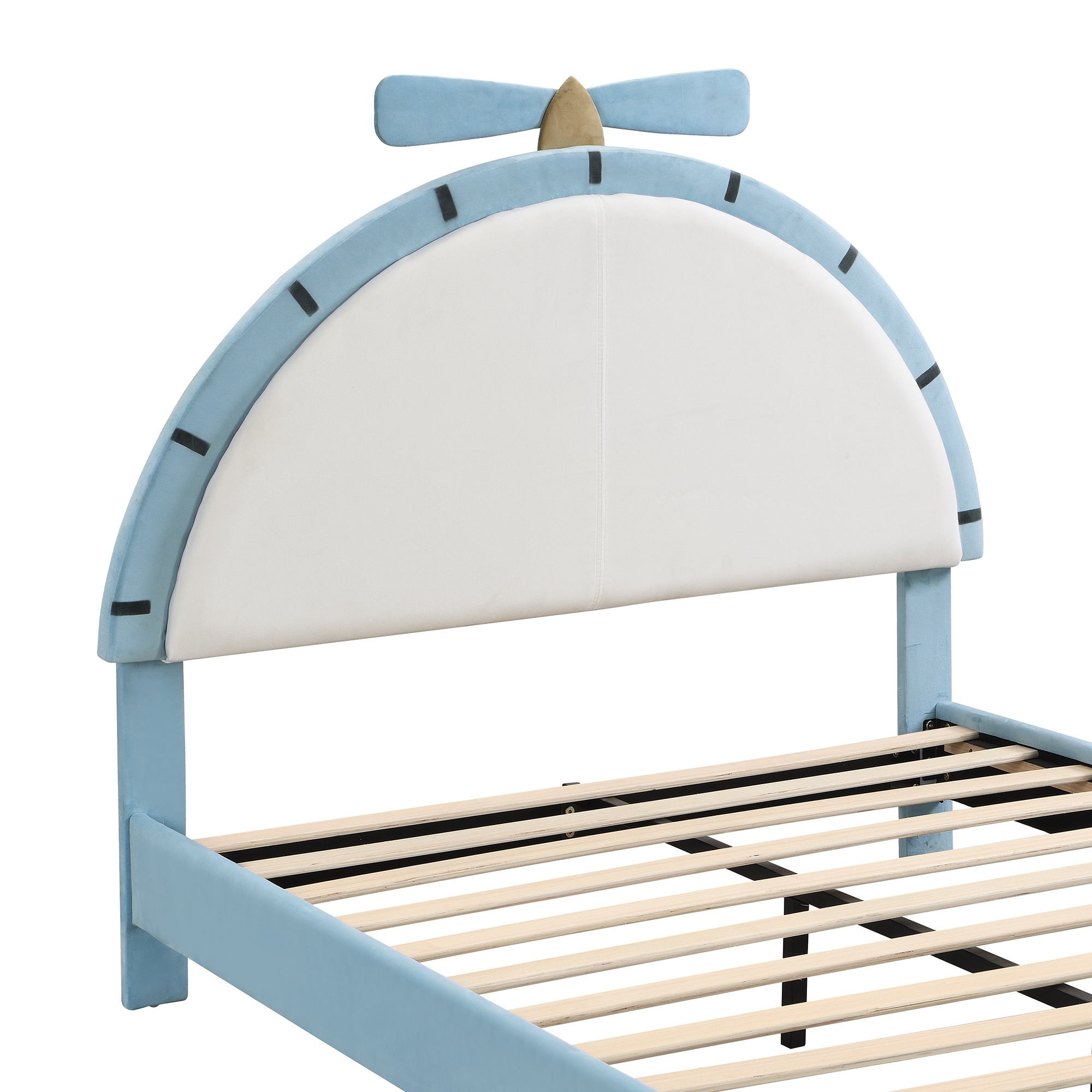 Full Size Upholstered Platform Bed with Alarm Clock Shaped Headboard, Blue