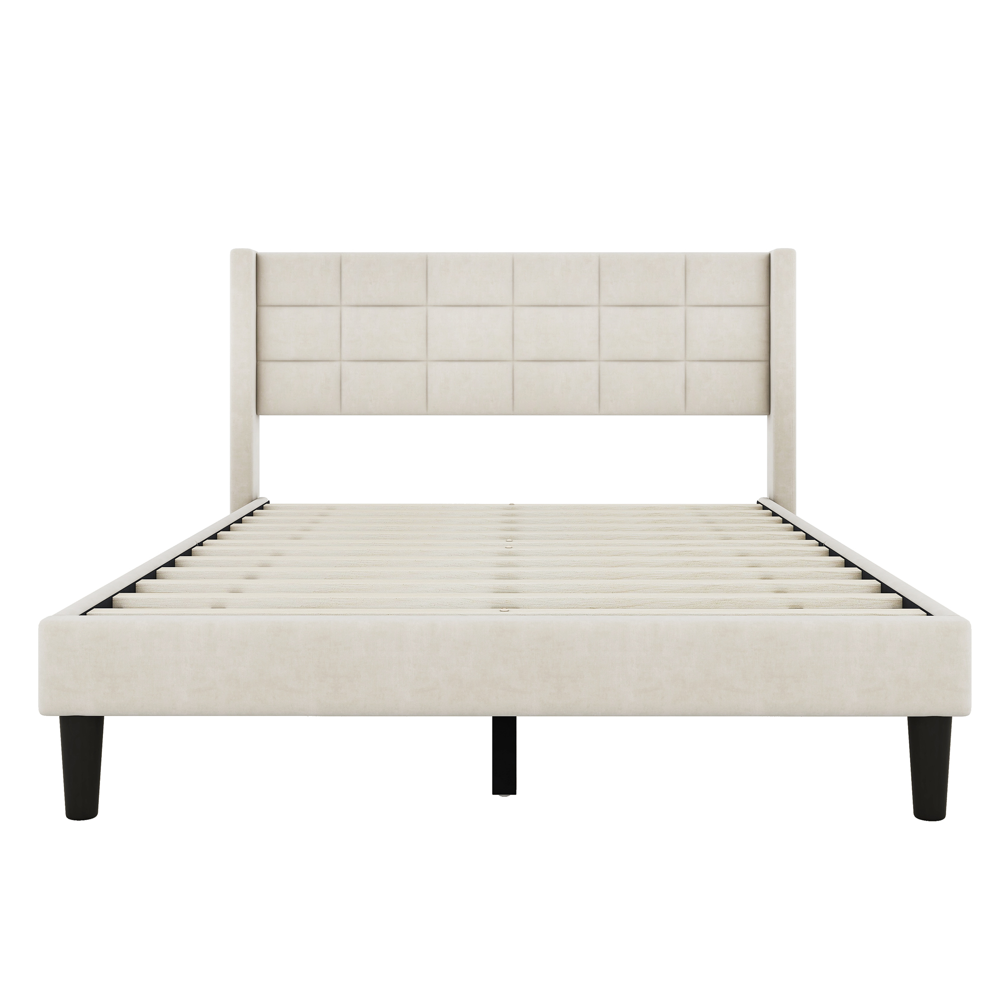 Queen Size Upholstered Platform Bed with Support Legs, Beige