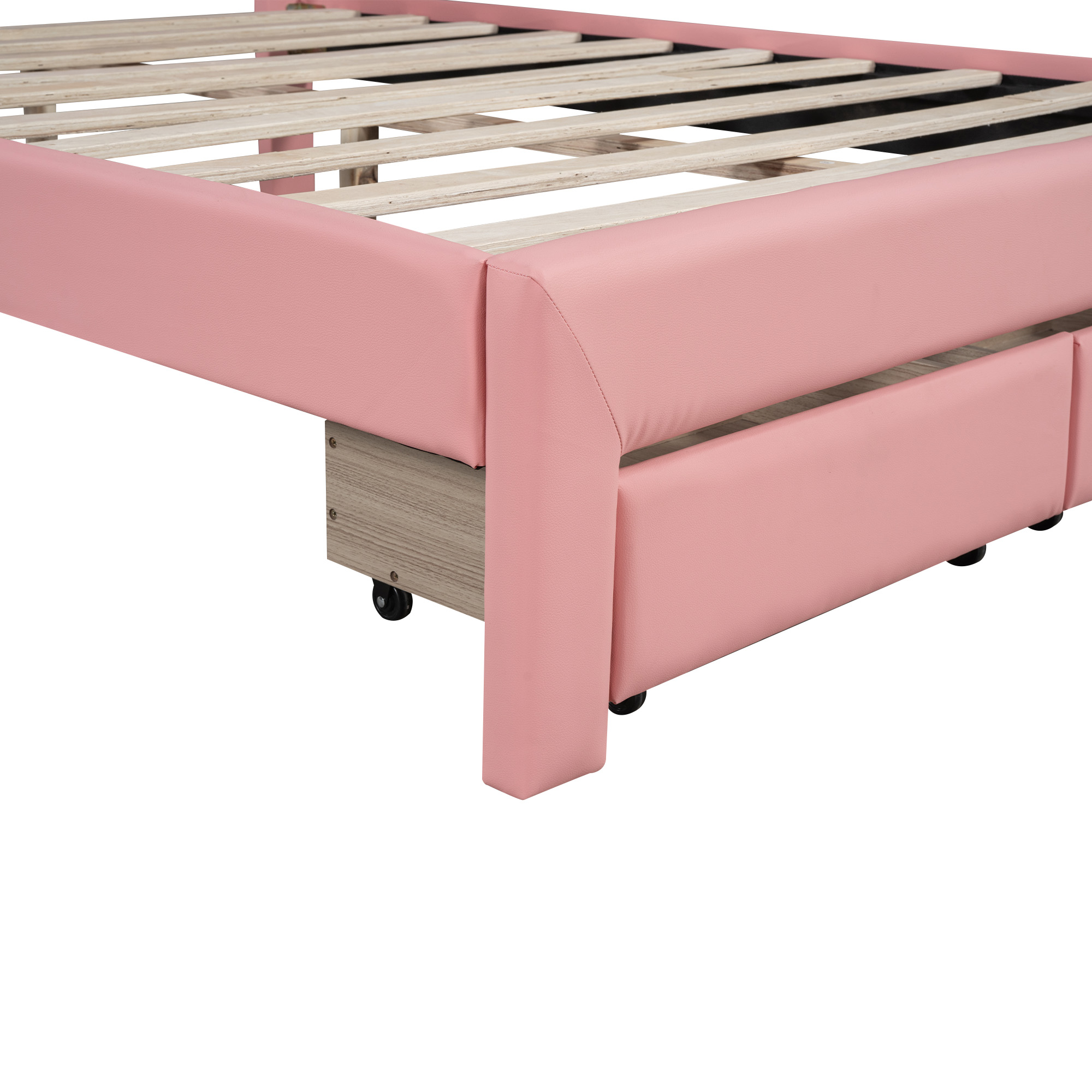 Full Size Upholstered Platform Bed with Tufted Headboard, LED and 2 Drawers, Pink