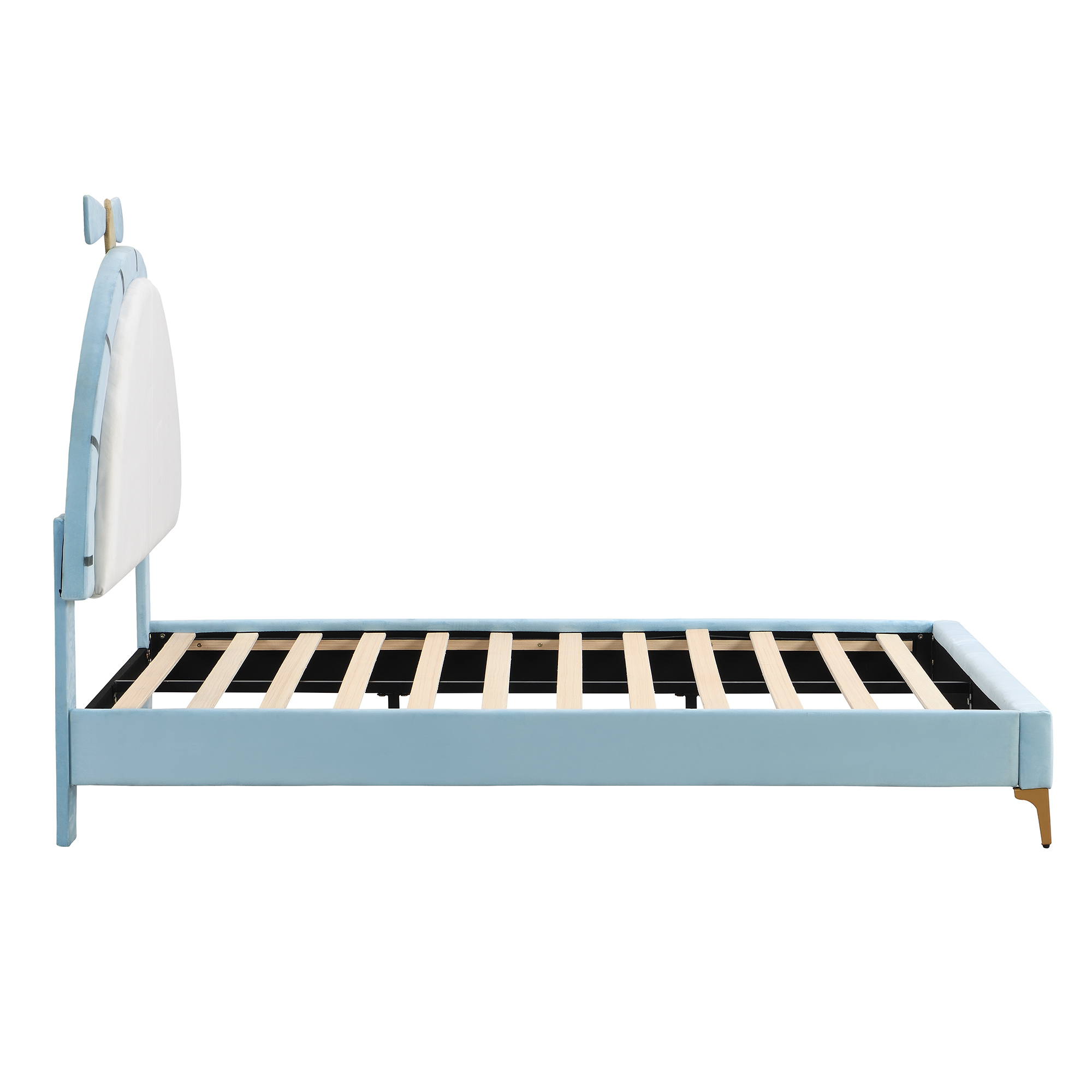 Full Size Upholstered Platform Bed with Alarm Clock Shaped Headboard, Blue