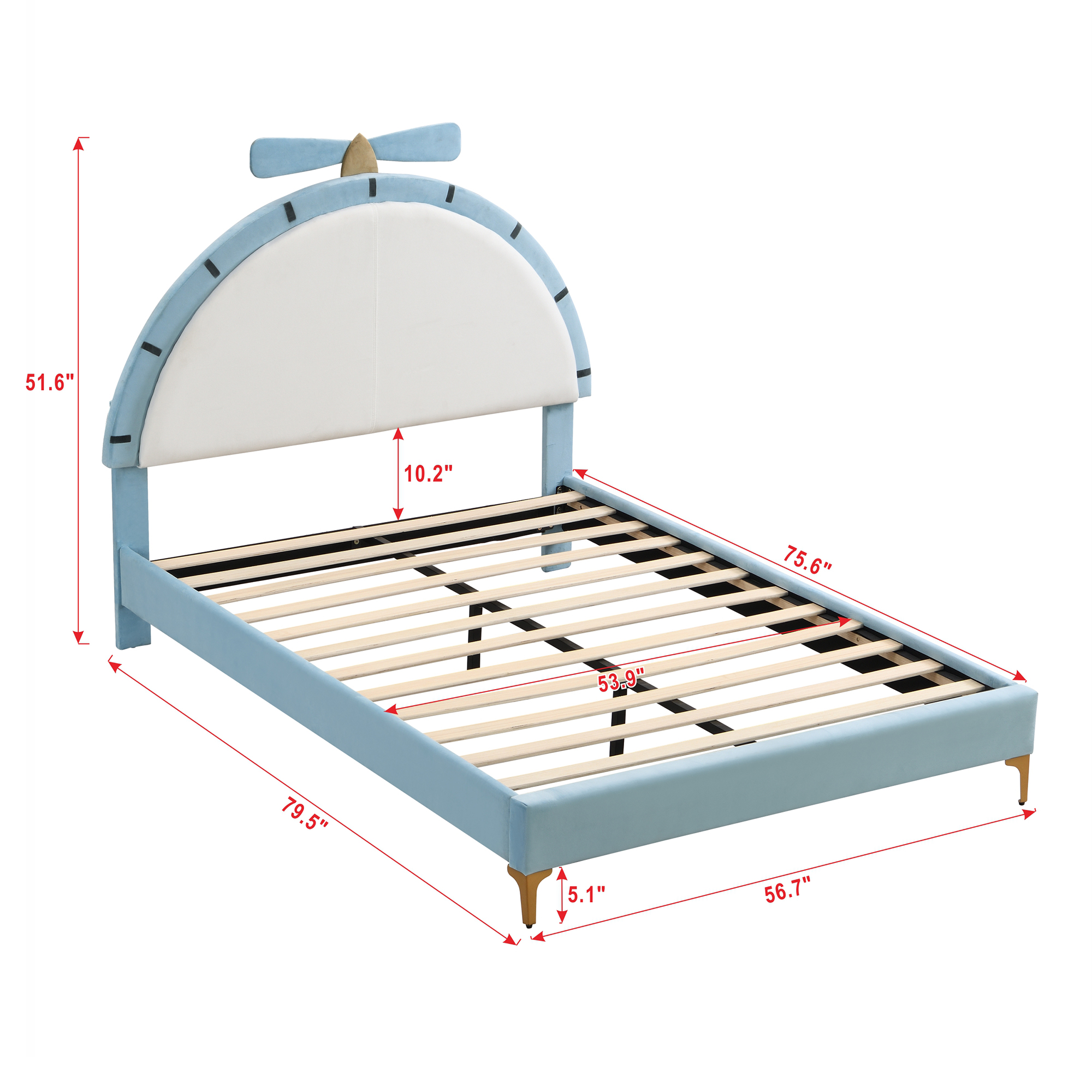 Full Size Upholstered Platform Bed with Alarm Clock Shaped Headboard, Blue