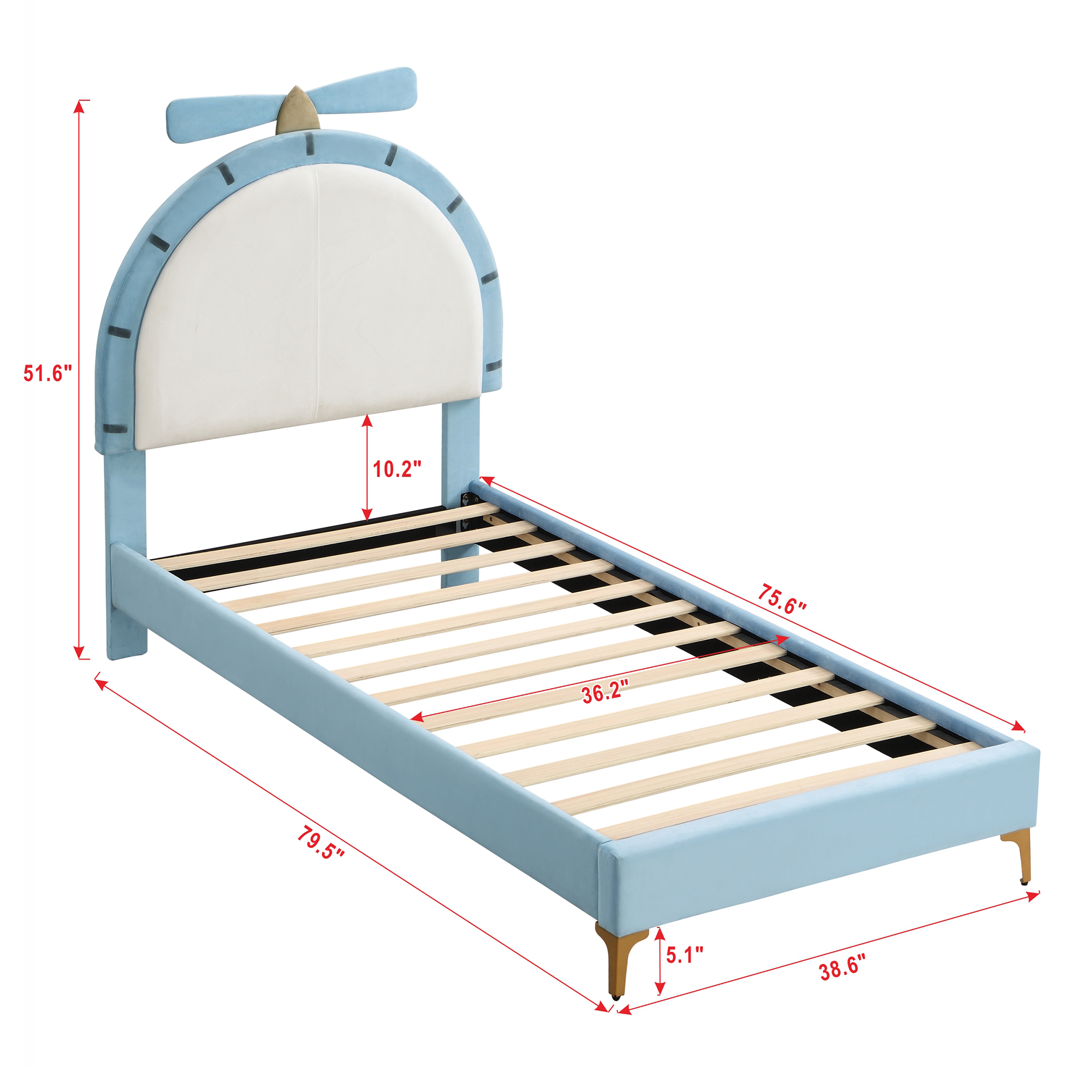 Twin Size Upholstered Platform Bed with Alarm Clock Shaped Headboard, Blue