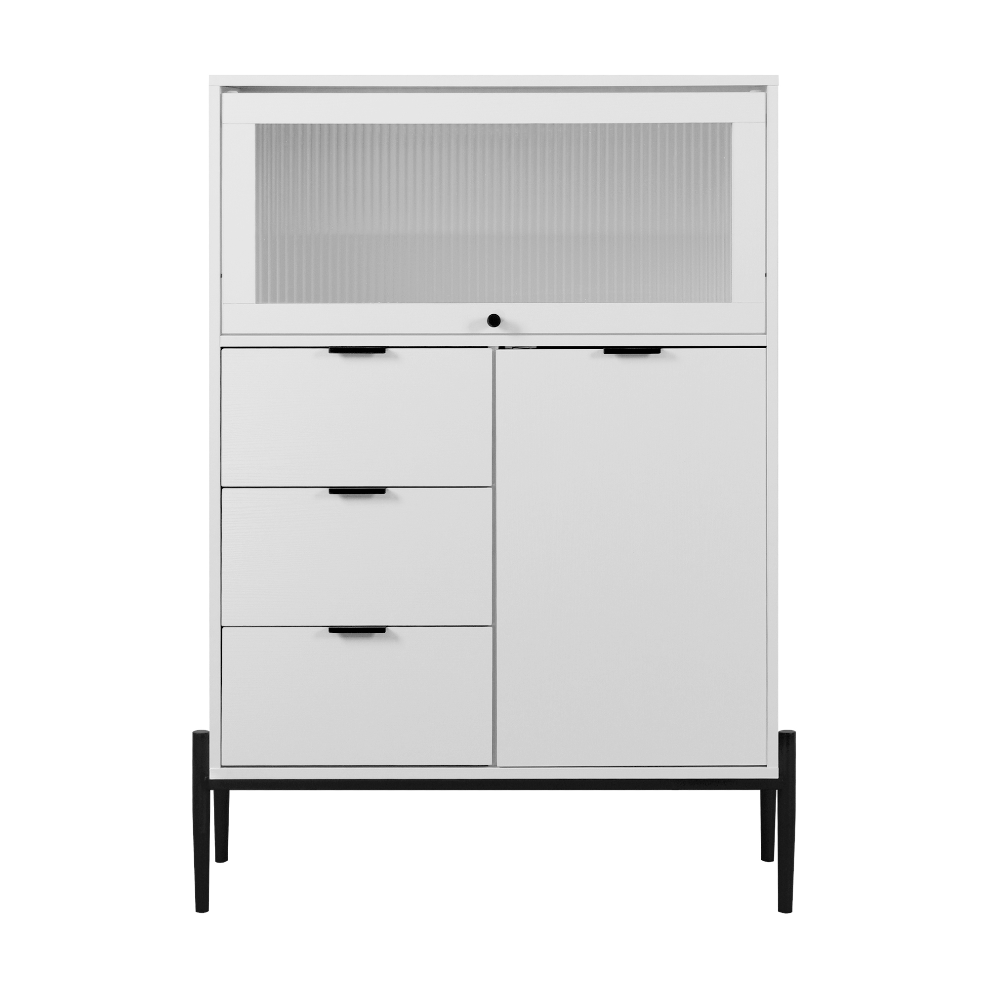 Sideboard with 3 Drawers ,1 door and 1 glass Door Wood Cabinet with Storage for Kitchen, Dining Room, Hallway 33.46" x 15.74" x 47.2"