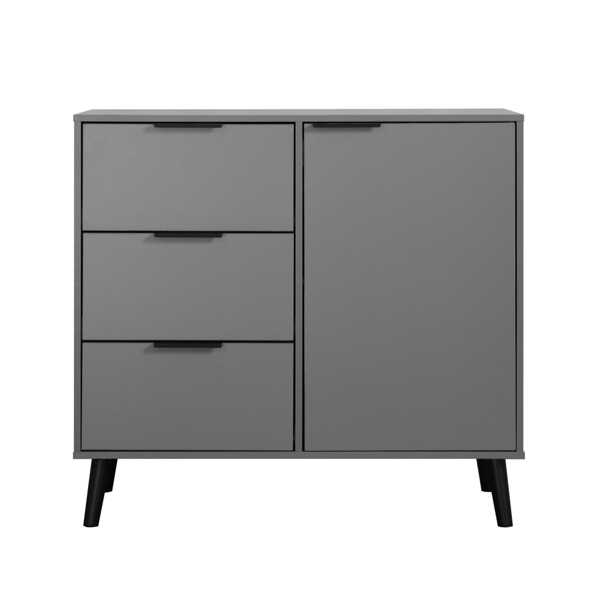 Storage Cabinet with 3 Drawers & Adjustable Shelf, Mid Century Cabinet with Door, Accent Cabinet for Living Room, Home Office, Entryway, Gray