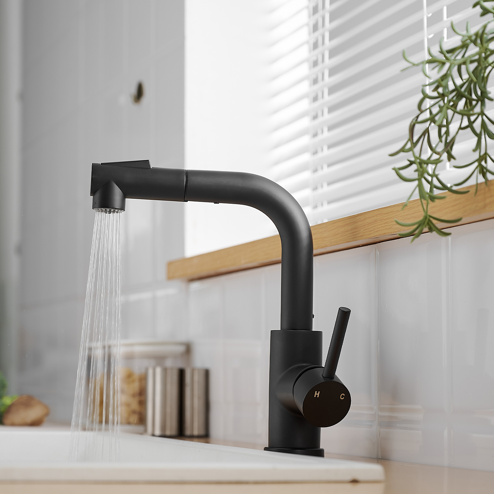 Sink Faucet, Black Kitchen Faucets with Pull out Sprayer, Bathroom Sink Faucets Mini Bar Prep Faucet