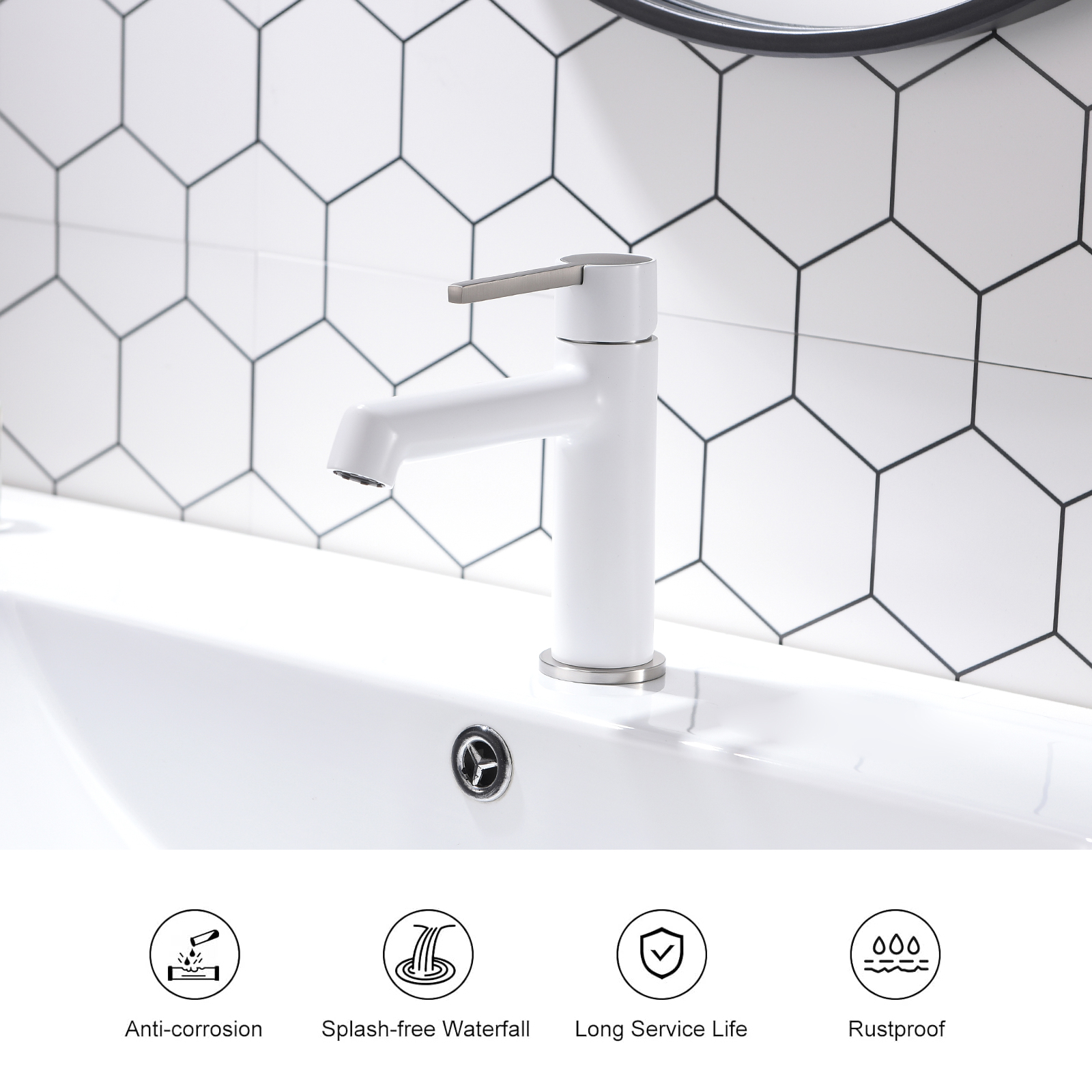 White Bathroom Faucet for Sink 1 Hole, Bathroom Sink Faucet Single Handle, Modern Bathroom Basin Faucet