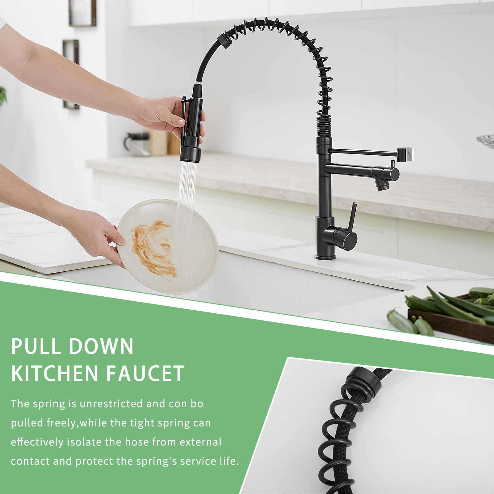 Commercial Kitchen Faucet with Pull Down Sprayer, Single Handle Single Lever Kitchen Sink Faucet