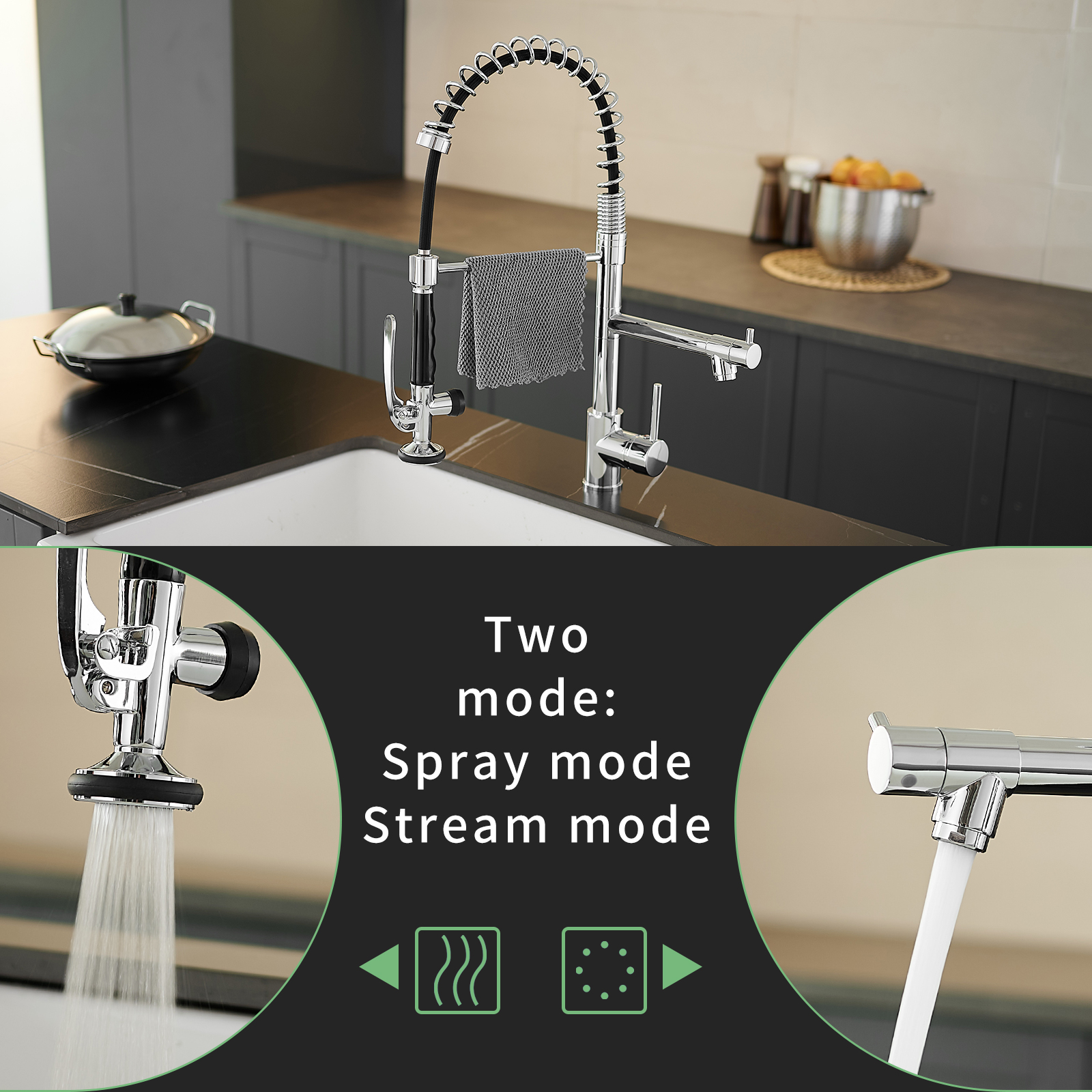 Commercial Kitchen Faucet with Pull Down Sprayer, Single Handle Single Lever Kitchen Sink Faucet