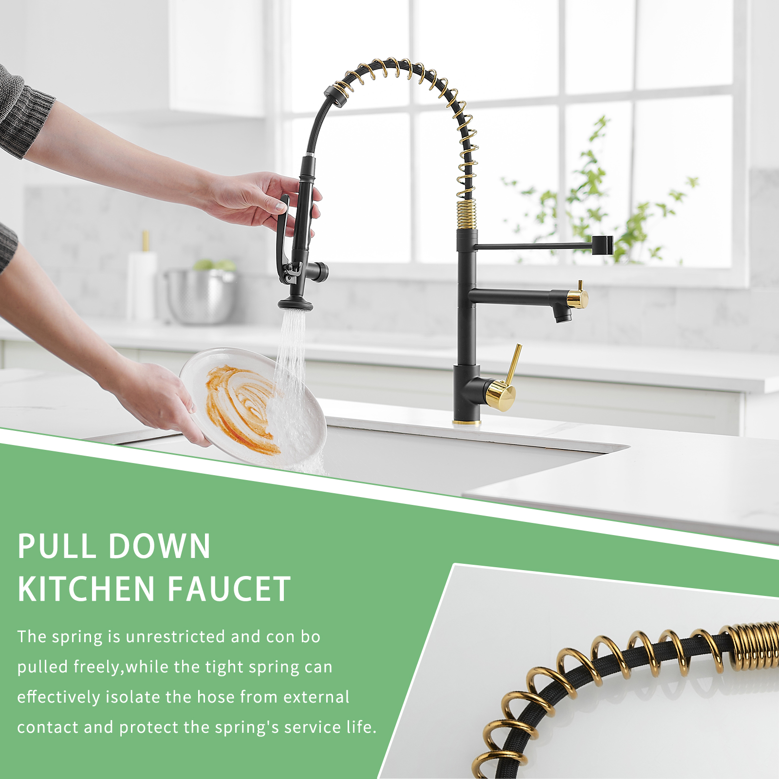 Commercial Kitchen Faucet with Pull Down Sprayer, Single Handle Single Lever Kitchen Sink Faucet