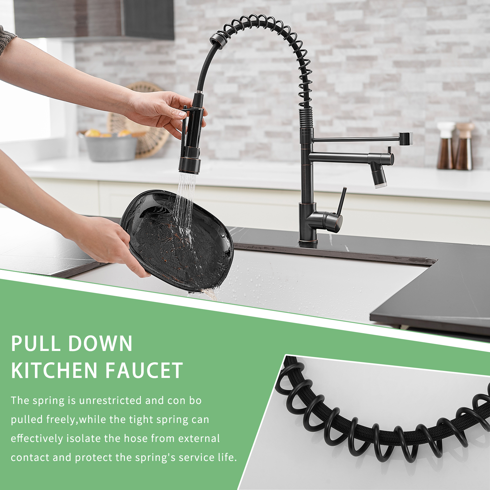 Commercial LED Kitchen Faucet with Pull Down Sprayer, Single Handle Single Lever Kitchen Sink Faucet