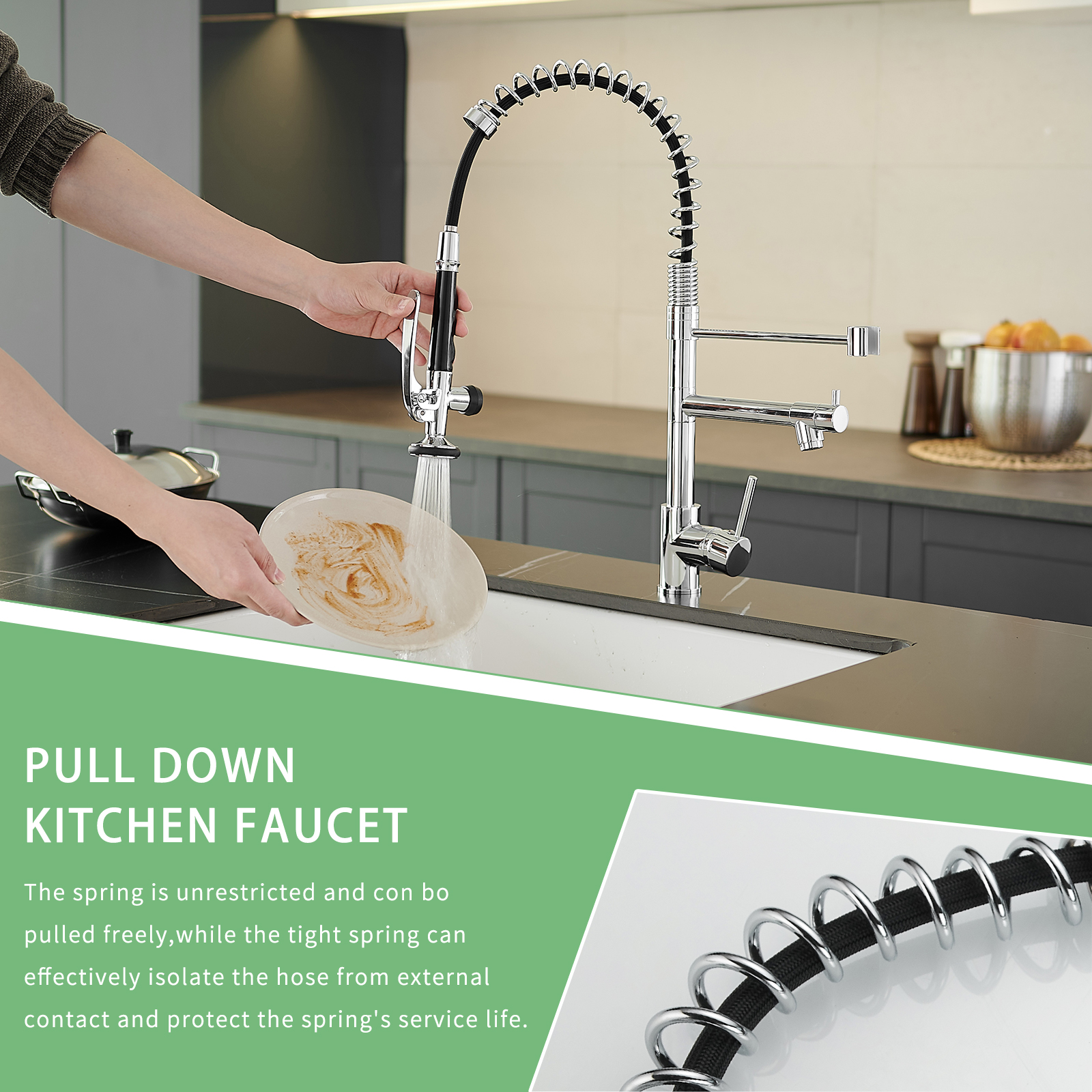 Commercial Kitchen Faucet with Pull Down Sprayer, Single Handle Single Lever Kitchen Sink Faucet