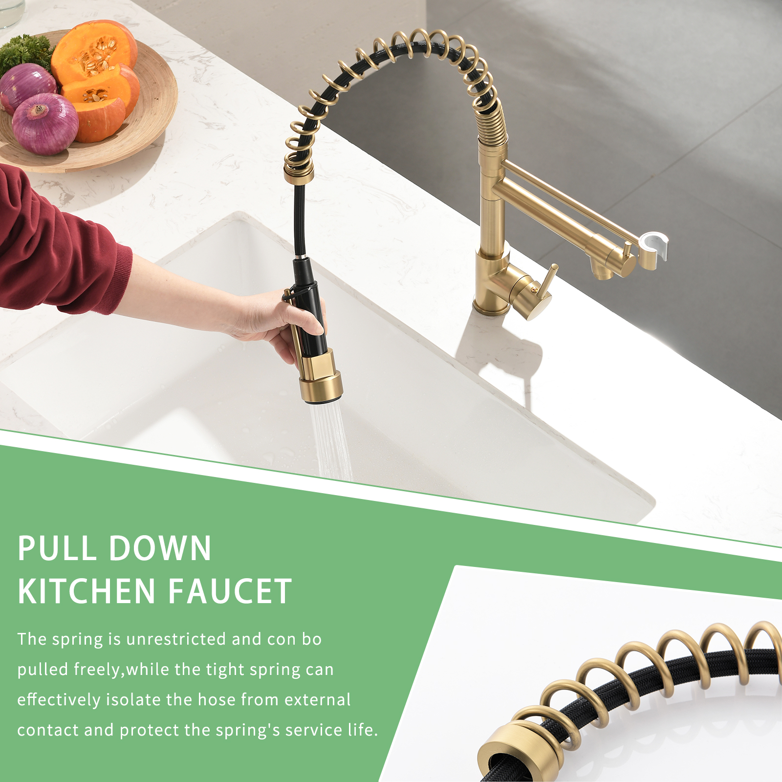 Commercial Kitchen Faucet with Pull Down Sprayer, Single Handle Single Lever Kitchen Sink Faucet