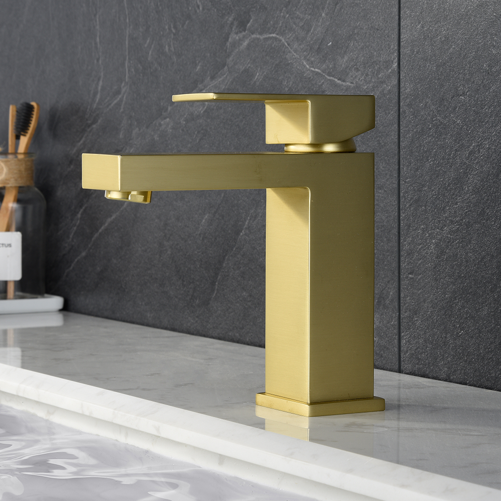 Gold Bathroom Faucet, Brushed Gold Faucet for Bathroom Sink, Gold Single Hole Bathroom Faucet Modern Single Handle Vanity Basin Faucet