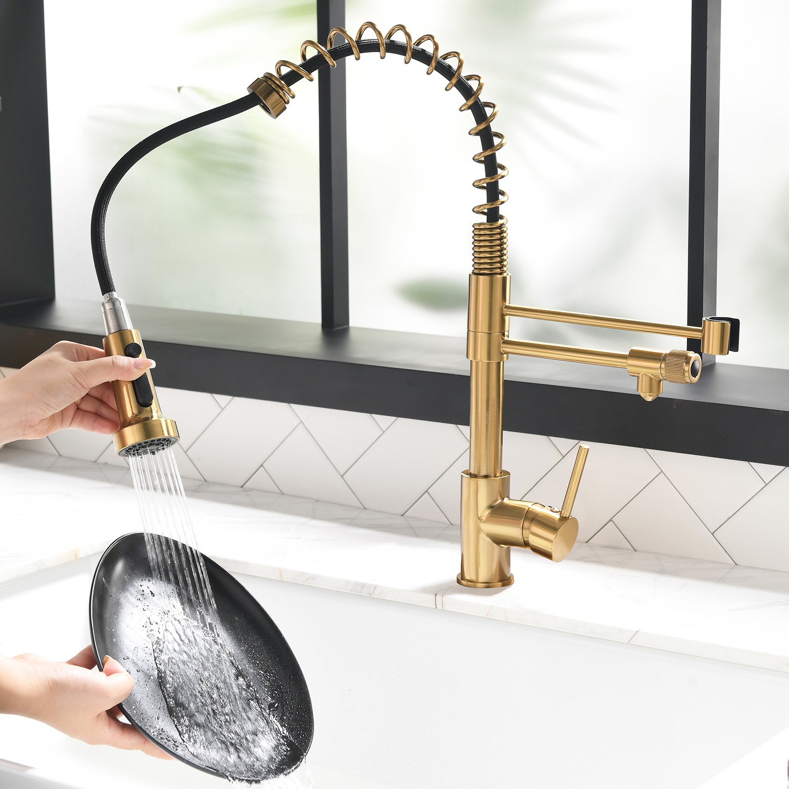 Purifier Kitchen Faucet Drinking Water Faucet, Pull Down Water Filter Kitchen Sink Faucets (Black and Nickel gold )