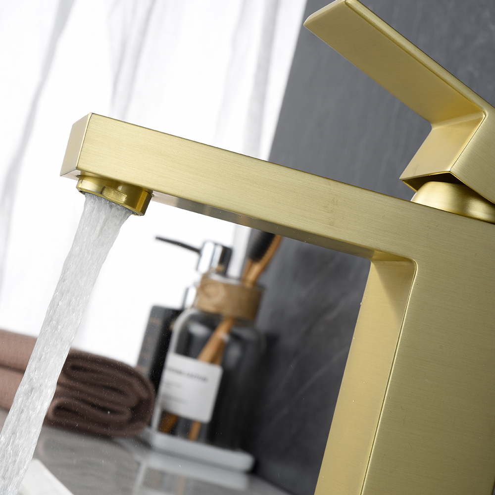 Gold Bathroom Faucet, Brushed Gold Faucet for Bathroom Sink, Gold Single Hole Bathroom Faucet Modern Single Handle Vanity Basin Faucet