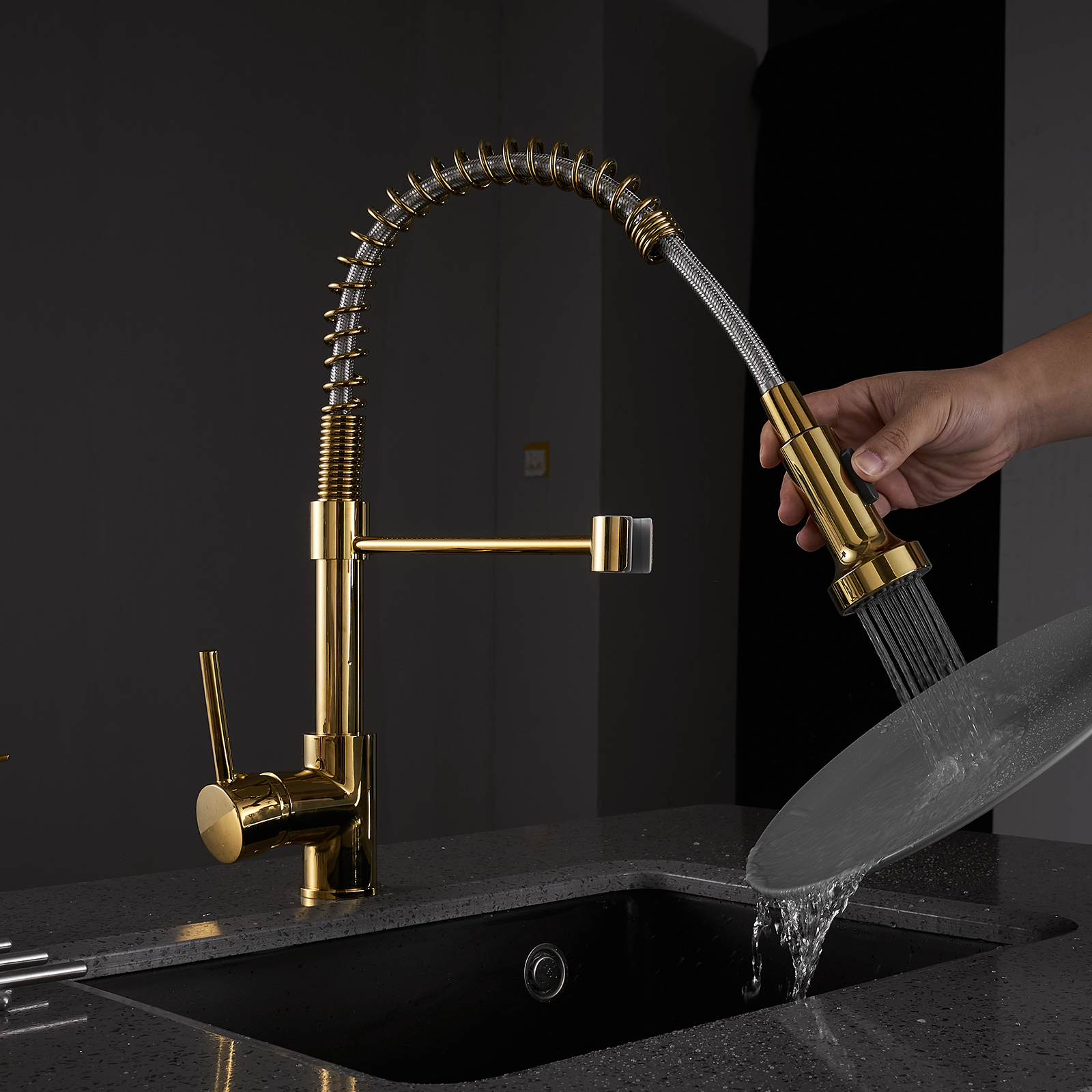 Commercial Kitchen Faucet with Pull Down Sprayer, Single Handle Single Lever Kitchen Sink Faucet