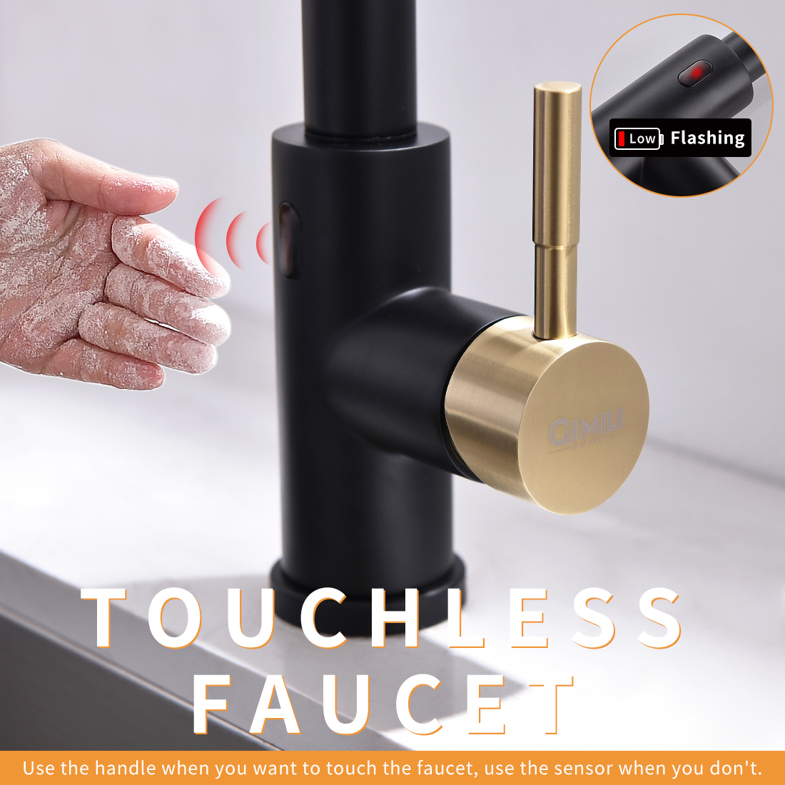 Touchless Kitchen Faucet,Hands Free Automatic Smart Kitchen Faucet Black Smart Kitchen Faucet