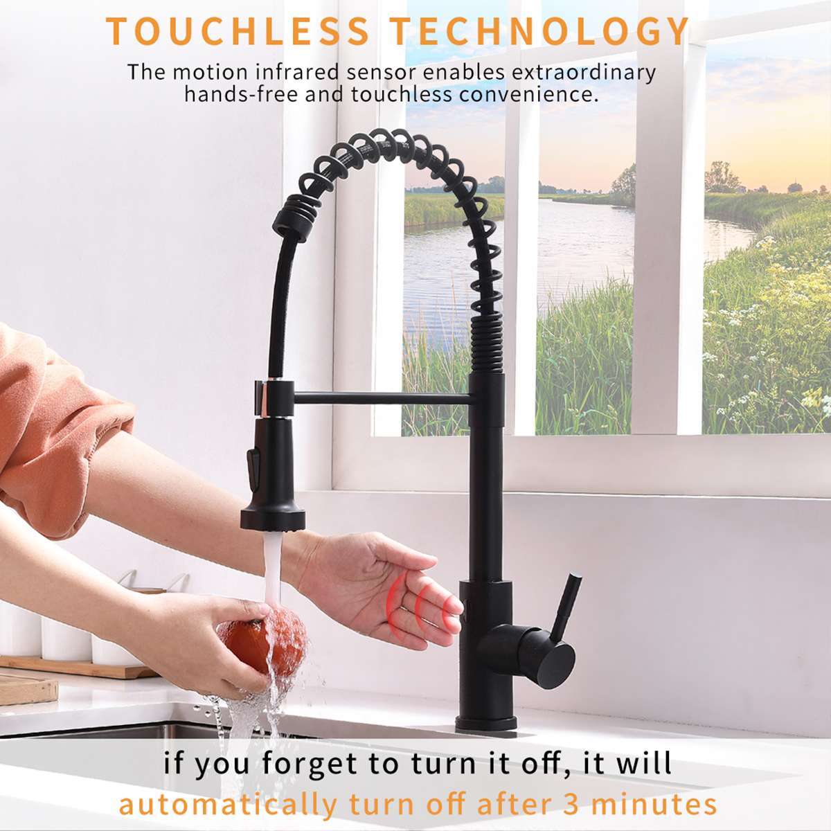 Touchless Kitchen Faucet,Hands Free Automatic Smart Kitchen Faucet Black Smart Kitchen Faucet