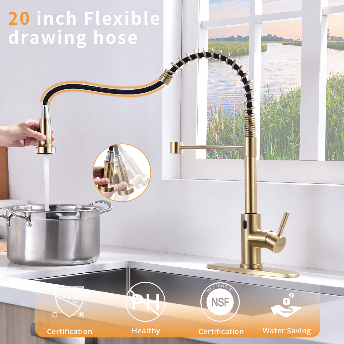 Touchless Kitchen Faucet,Hands Free Automatic Smart Kitchen Faucet Black Smart Kitchen Faucet