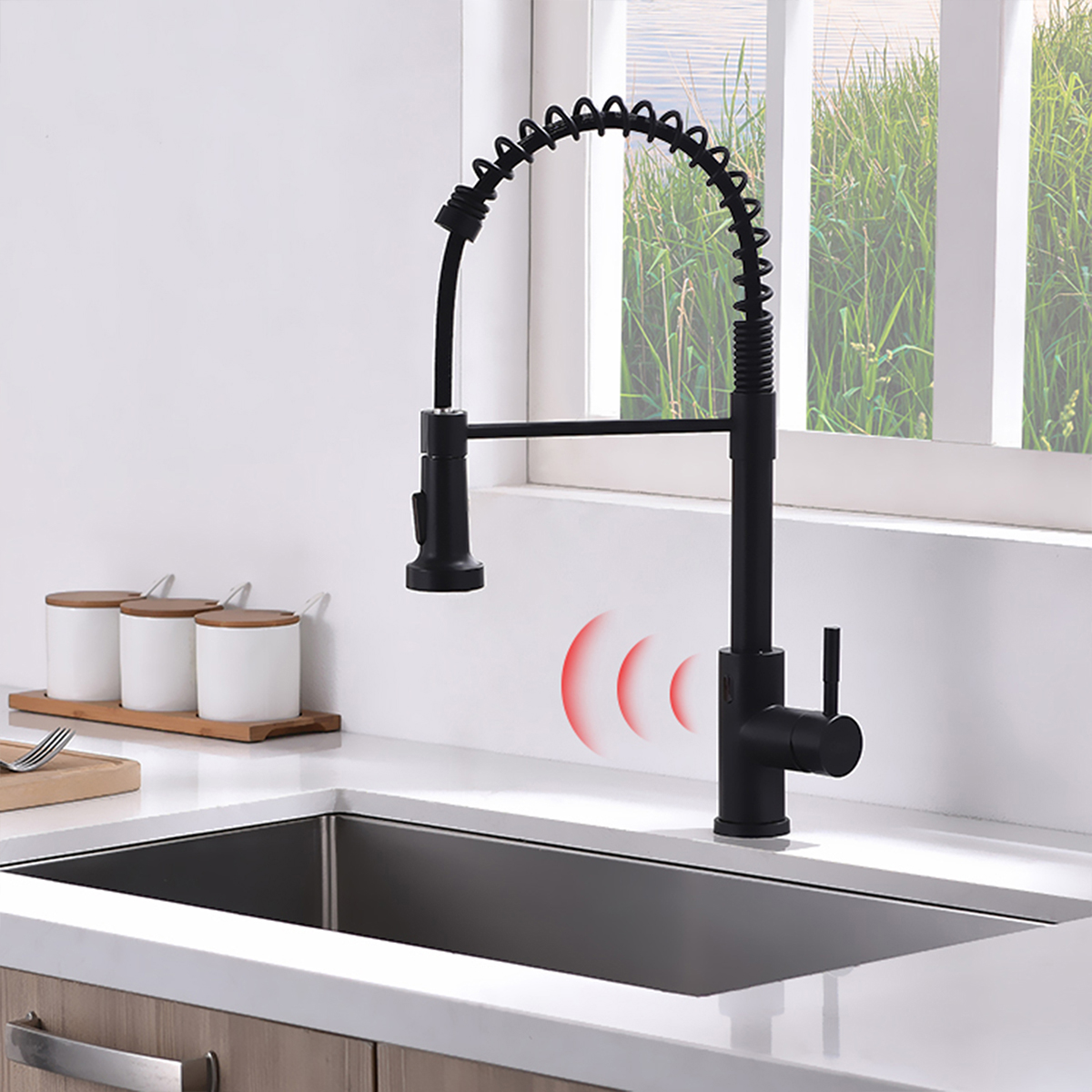 Touchless Kitchen Faucet,Hands Free Automatic Smart Kitchen Faucet Black Smart Kitchen Faucet