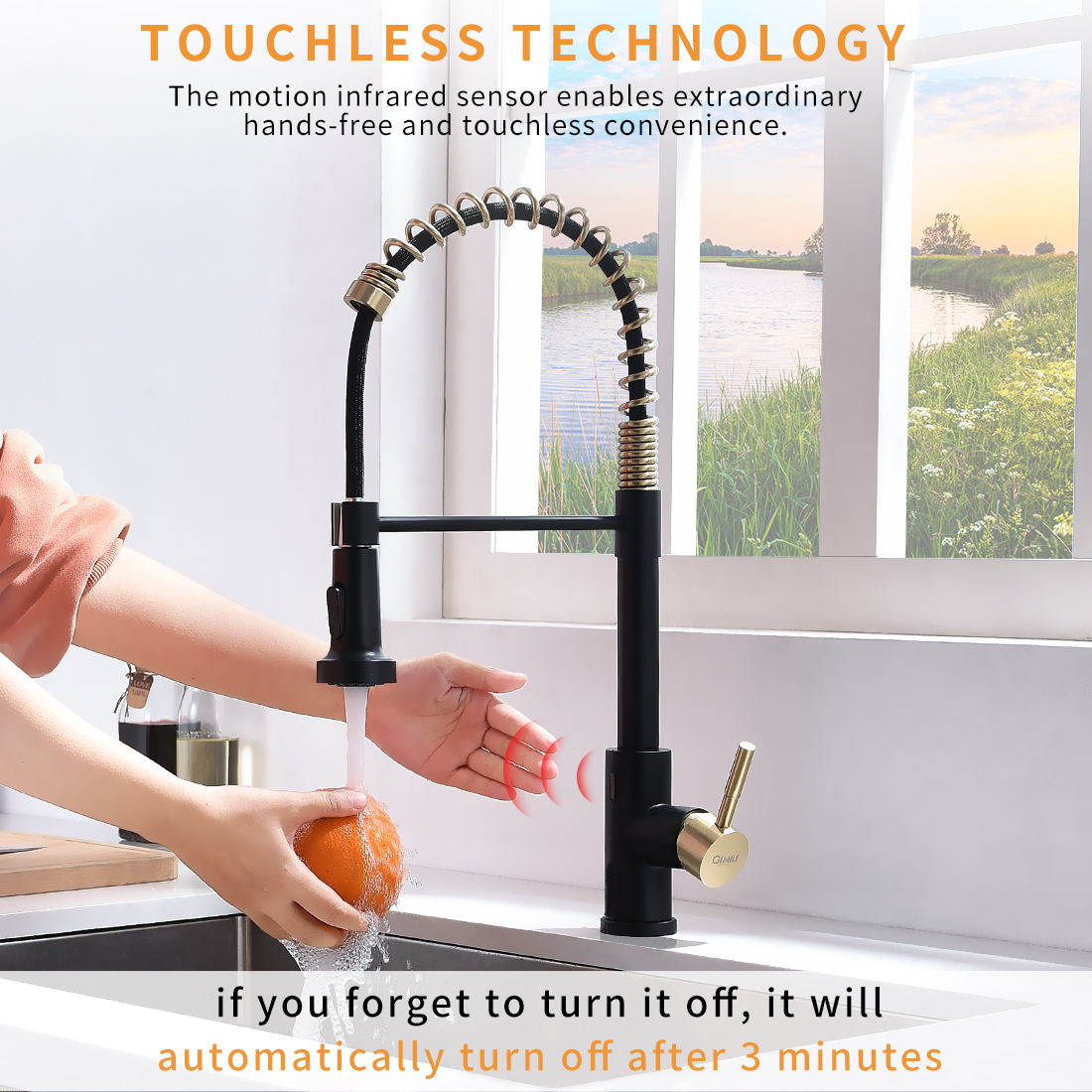 Touchless Kitchen Faucet,Hands Free Automatic Smart Kitchen Faucet Black Smart Kitchen Faucet