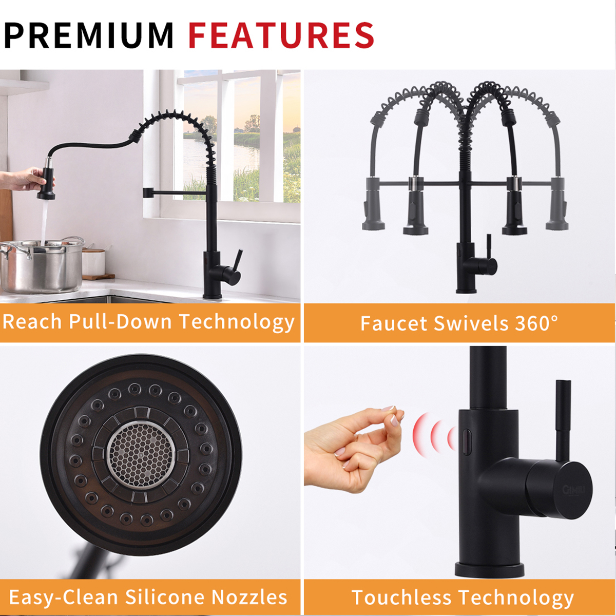 Touchless Kitchen Faucet,Hands Free Automatic Smart Kitchen Faucet Black Smart Kitchen Faucet