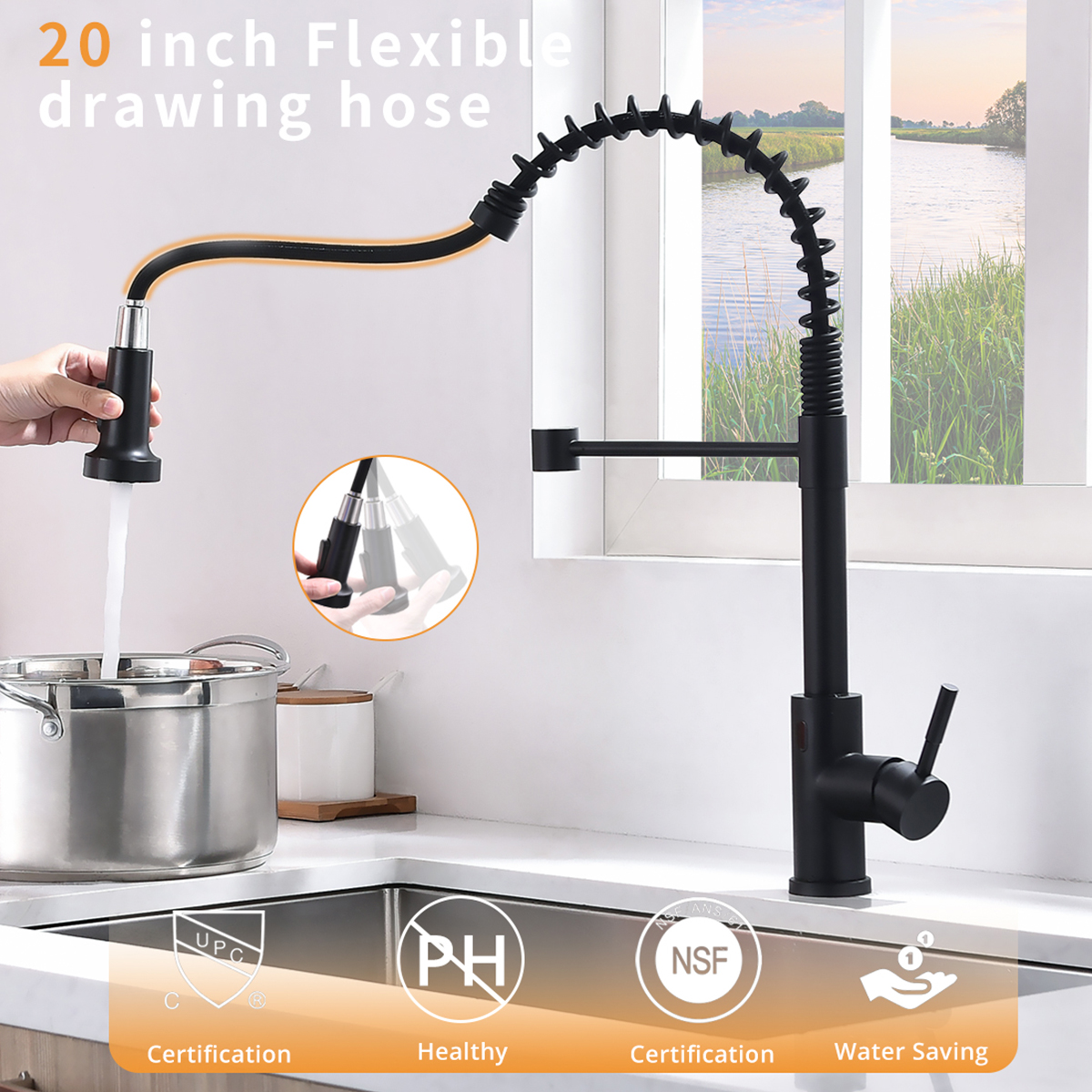 Touchless Kitchen Faucet,Hands Free Automatic Smart Kitchen Faucet Black Smart Kitchen Faucet