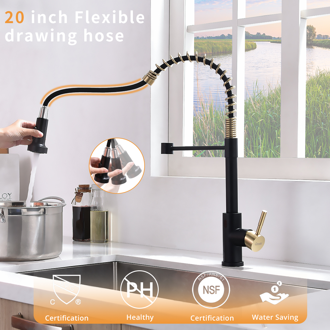 Touchless Kitchen Faucet,Hands Free Automatic Smart Kitchen Faucet Black Smart Kitchen Faucet